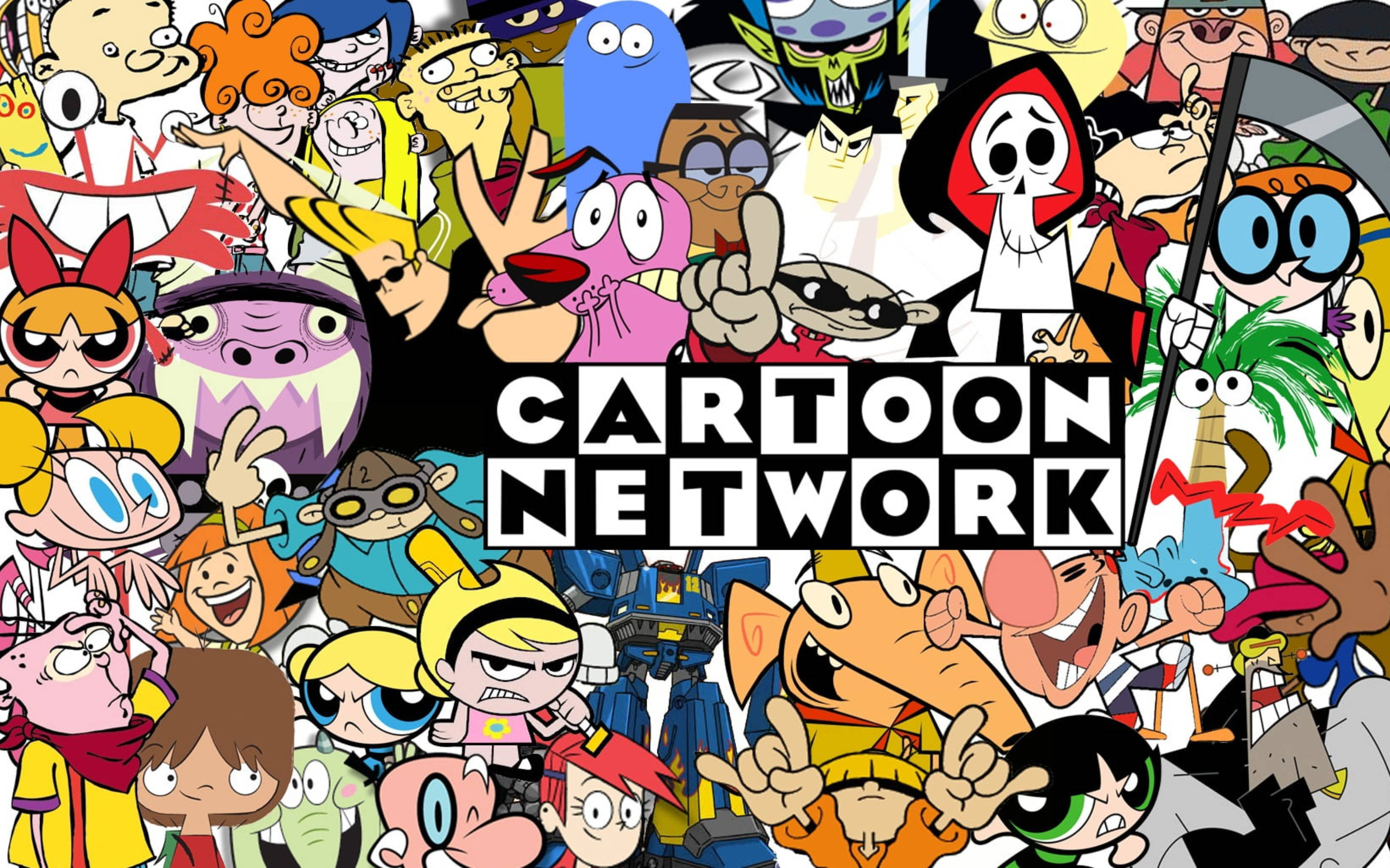 卡通頻道 桌布 壁紙 — 一幅充滿活力的拼貼畫，展現了Cartoon Network標誌性角色，充滿能量和繽紛表情。