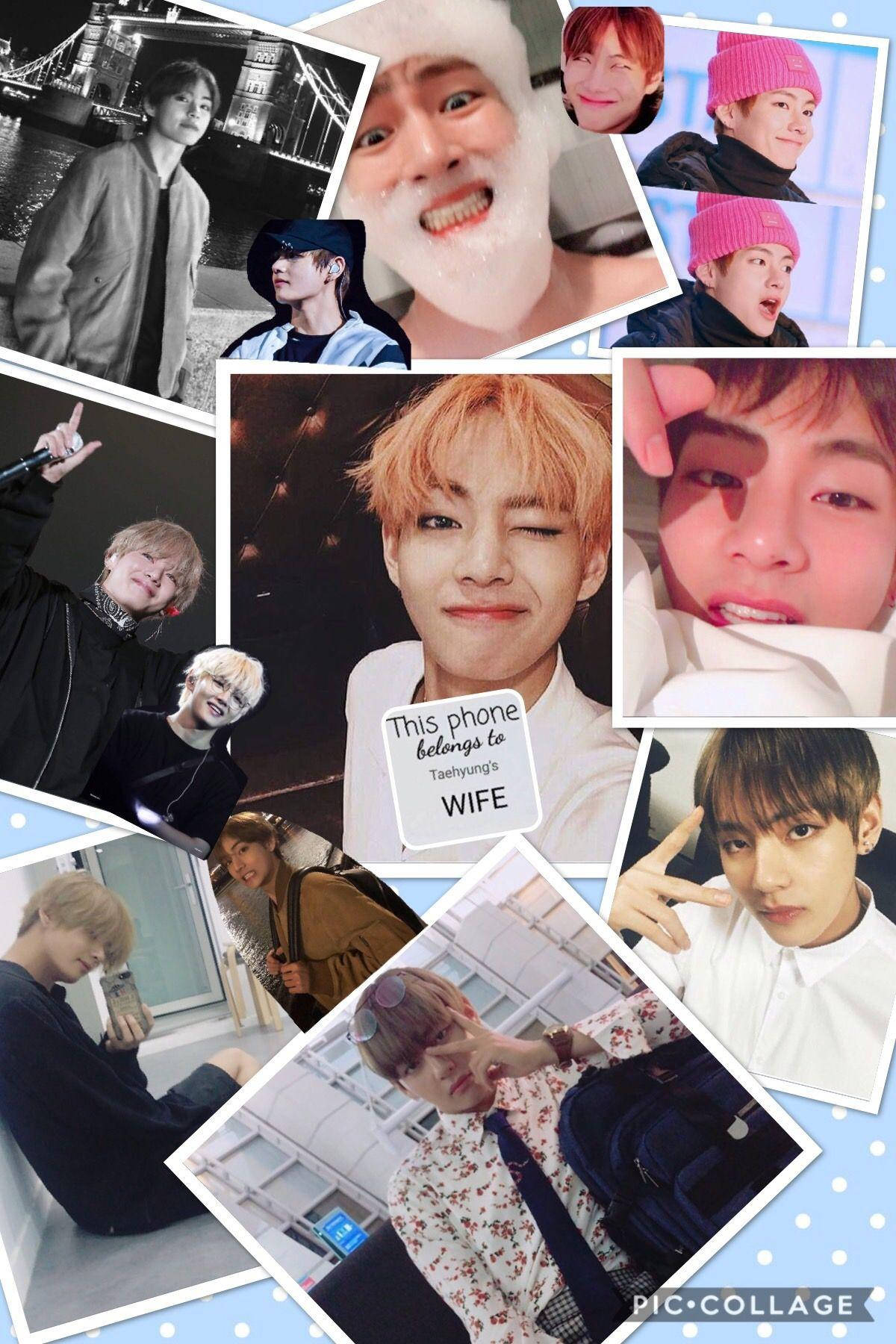 Taehyung Cute 桌布 壁紙 — 一幅充滿活力的拼貼畫，展示BTS成員在各種城市和室內背景下擺出不同自然姿勢和穿著不同服裝。