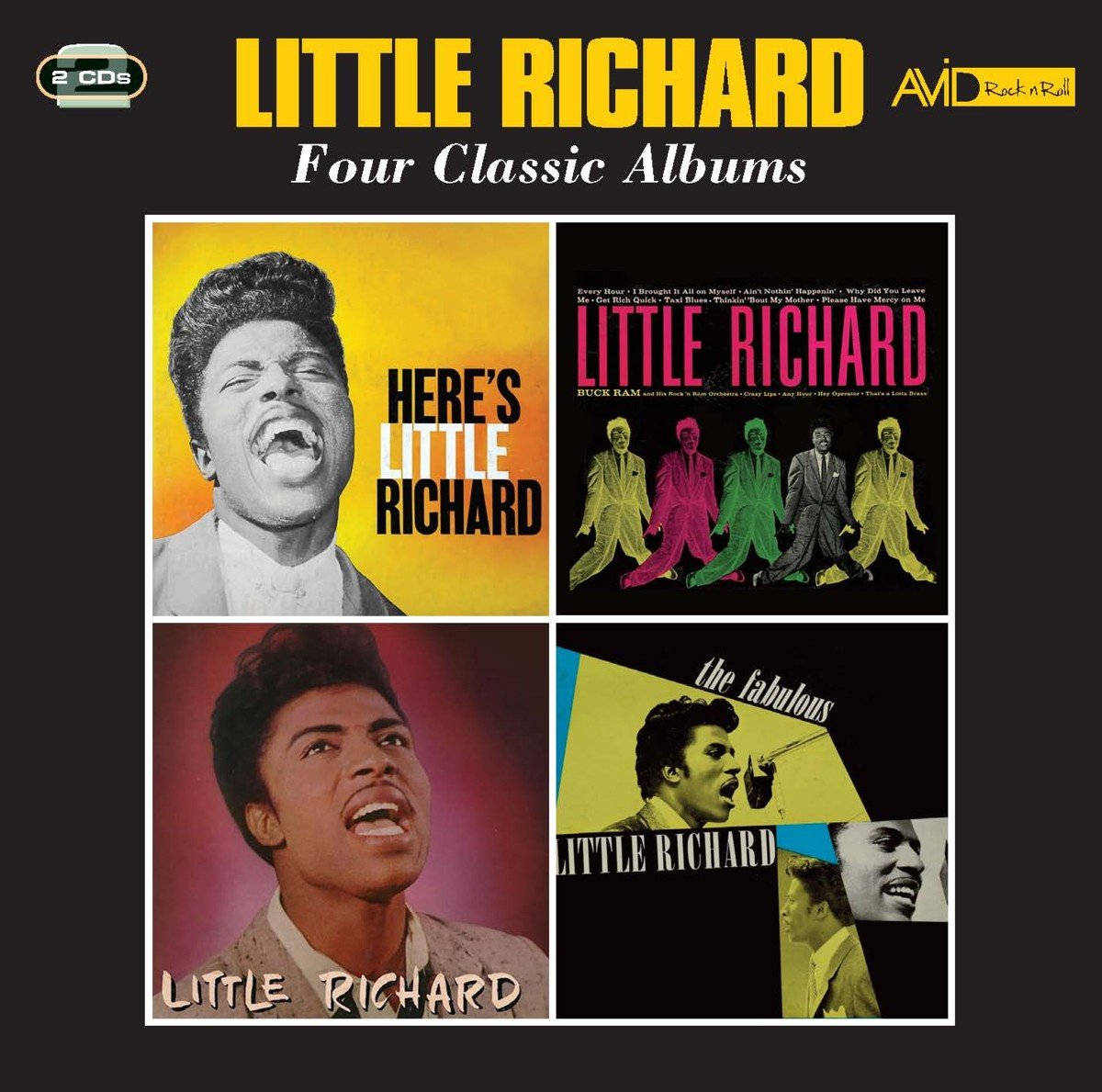 復古 桌布 壁紙 — 一幅充滿活力的拼貼畫，展示四張 Little Richard 專輯封面，以鮮豔色彩和動態姿勢呈現他充滿活力的表演。
