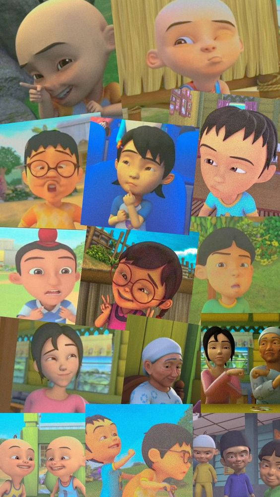 動畫印尼兒童和成人各種富有表現力姿勢的拼貼畫。 — 小孩動圖 壁紙