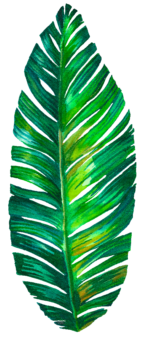 Palm Leaf 桌布 壁紙 — 一幅充滿活力的水彩畫，描繪了一片帶有紋理筆觸和黃色高光的大型綠色棕櫚葉。