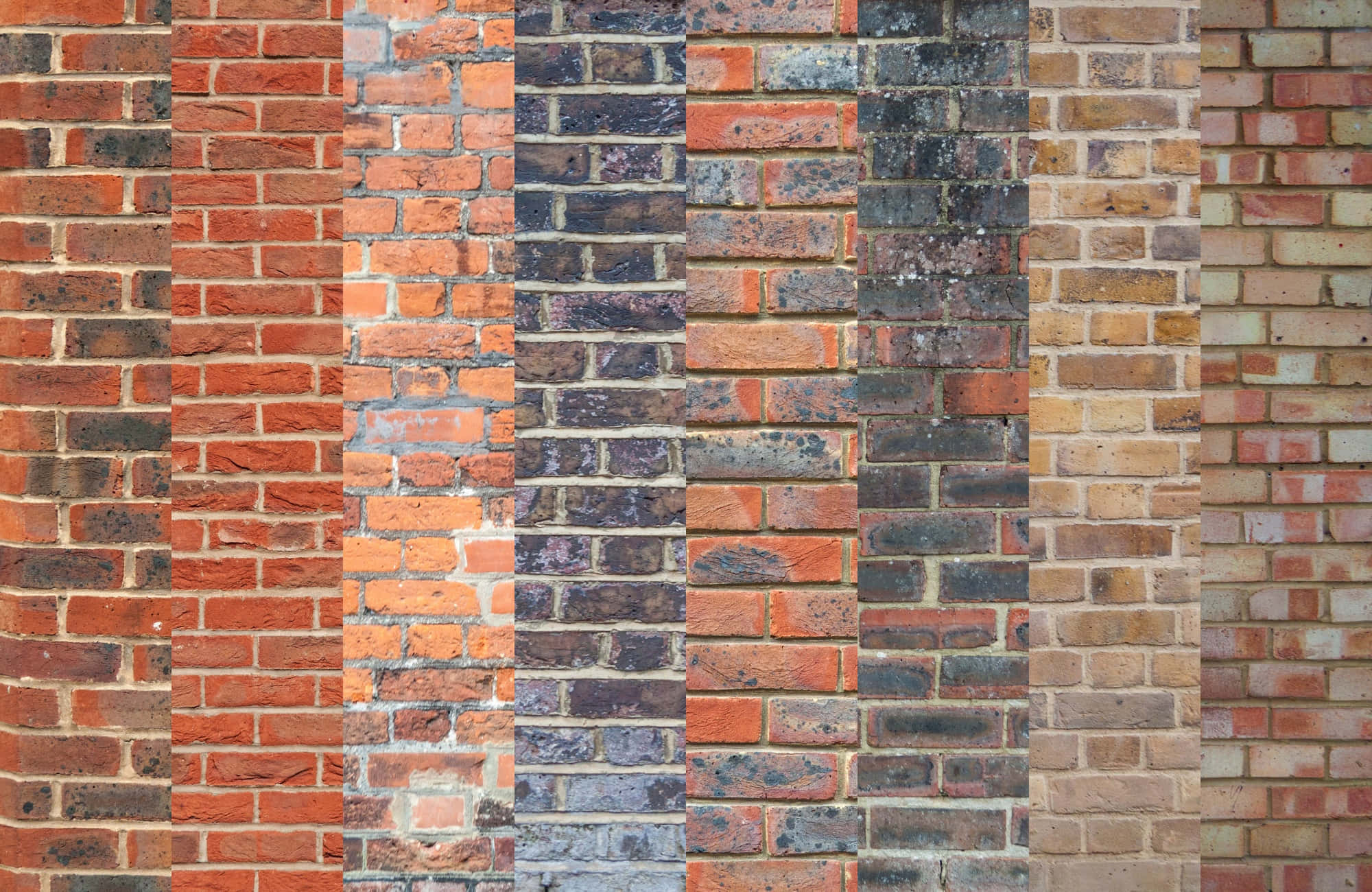 Brick 桌布 壁紙 — 一幅充滿活力的磚牆紋理拼貼畫，展現豐富的紅色、橙色、棕色和灰色色調，呈現質樸的城市圖案。