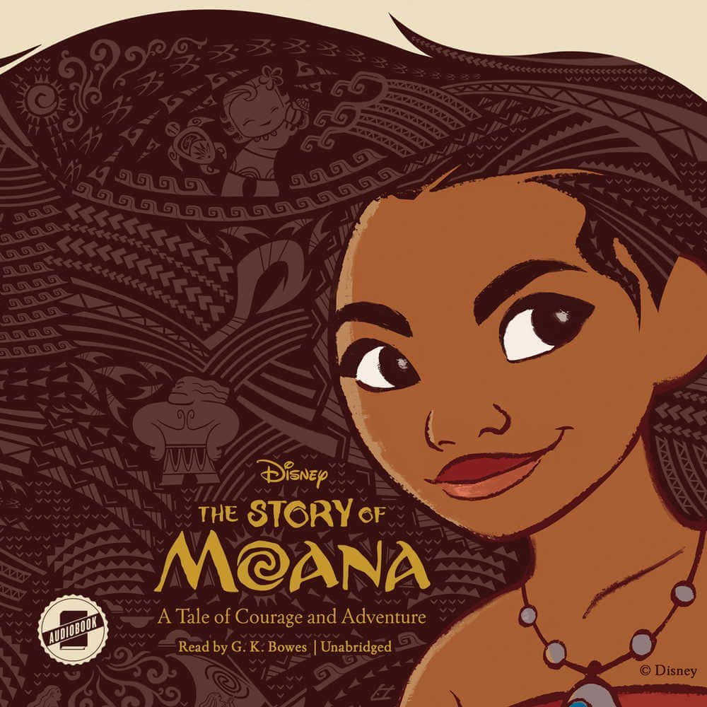 Moana 桌布 壁紙 — 一幅充滿活力的迪士尼插圖，描繪莫阿娜在複雜的波利尼西亞部落圖案背景下溫暖微笑。
