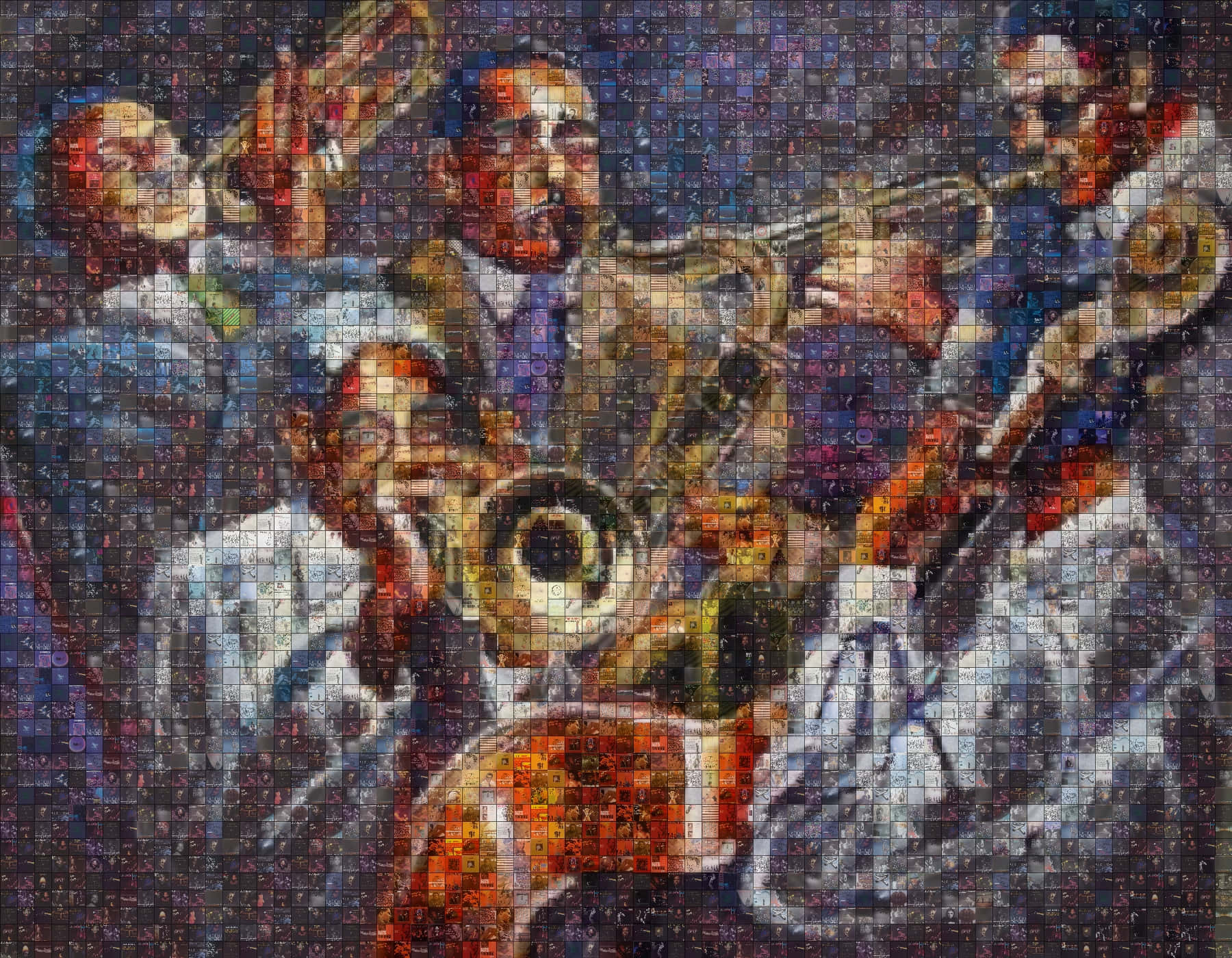 Jazz 桌布 壁紙 — 一幅充滿活力的馬賽克風格插圖，描繪了一支爵士樂隊在戲劇性燈光下演奏銅管樂器。