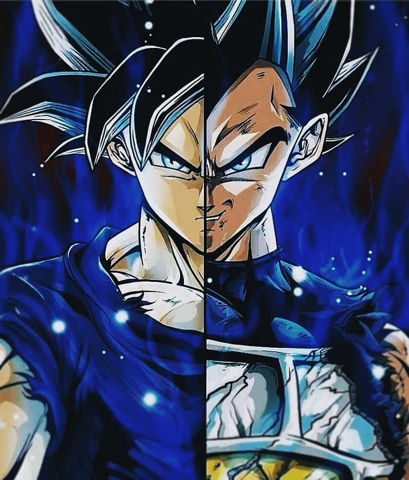 桌布 壁紙 — 一幅分面動漫肖像，描繪一位藍髮戰士，眼神銳利，背景是星光燦爛的宇宙。