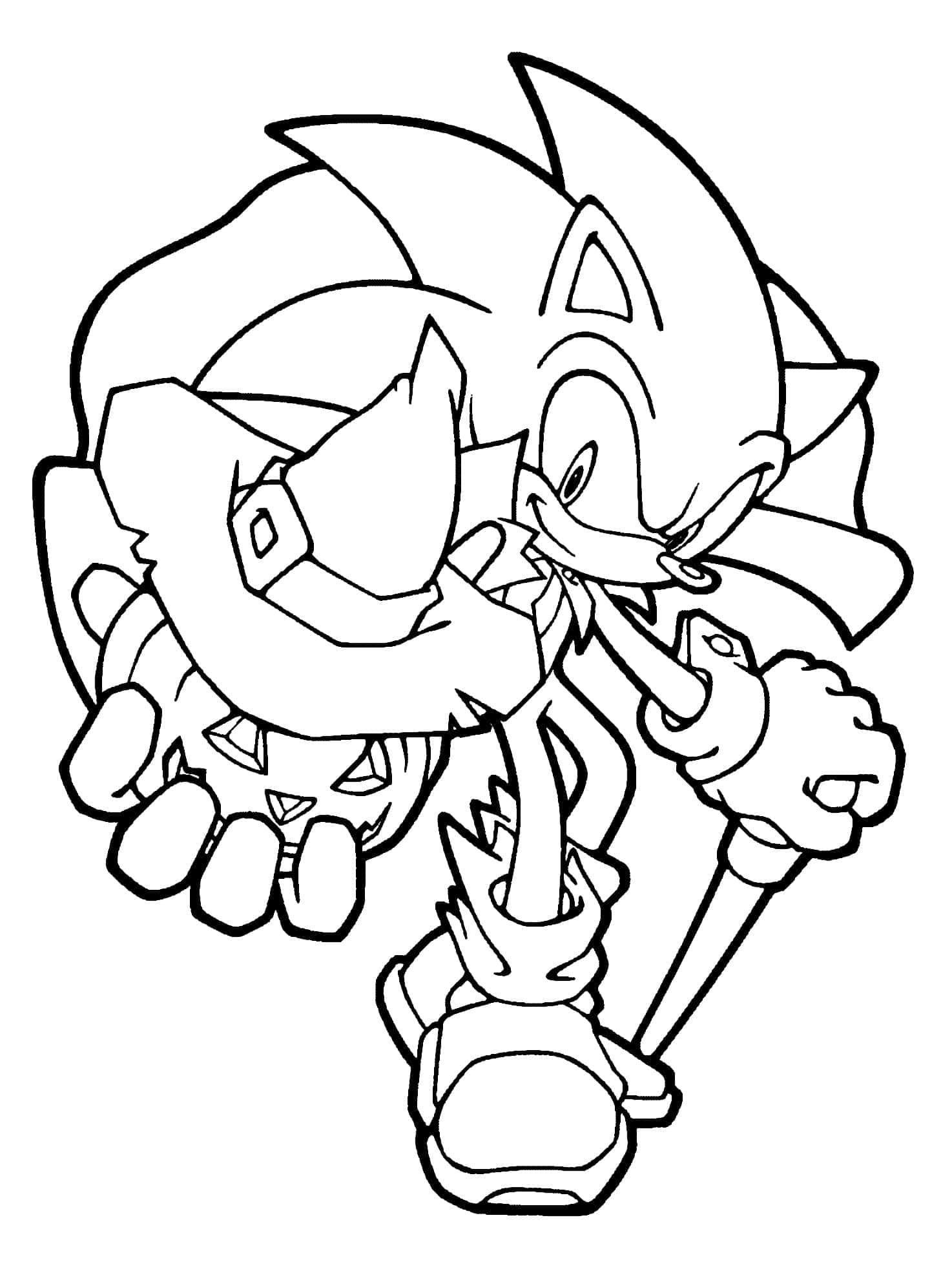 Sonic Coloring 桌布 壁紙 — 一幅動態的黑白線條藝術作品，描繪刺蝟索尼克握緊拳頭奔跑的姿勢。