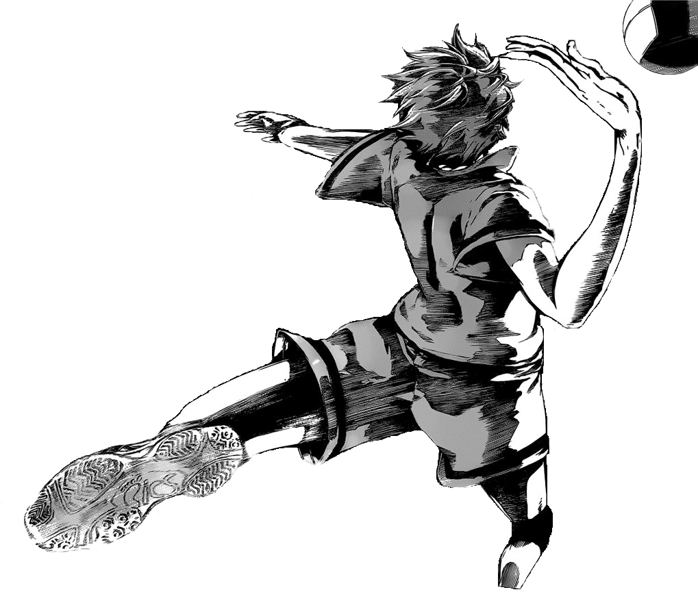 排球少年 桌布 壁紙 — 一幅動態黑白動漫風格插圖，描繪排球運動員在半空中猛烈扣球。