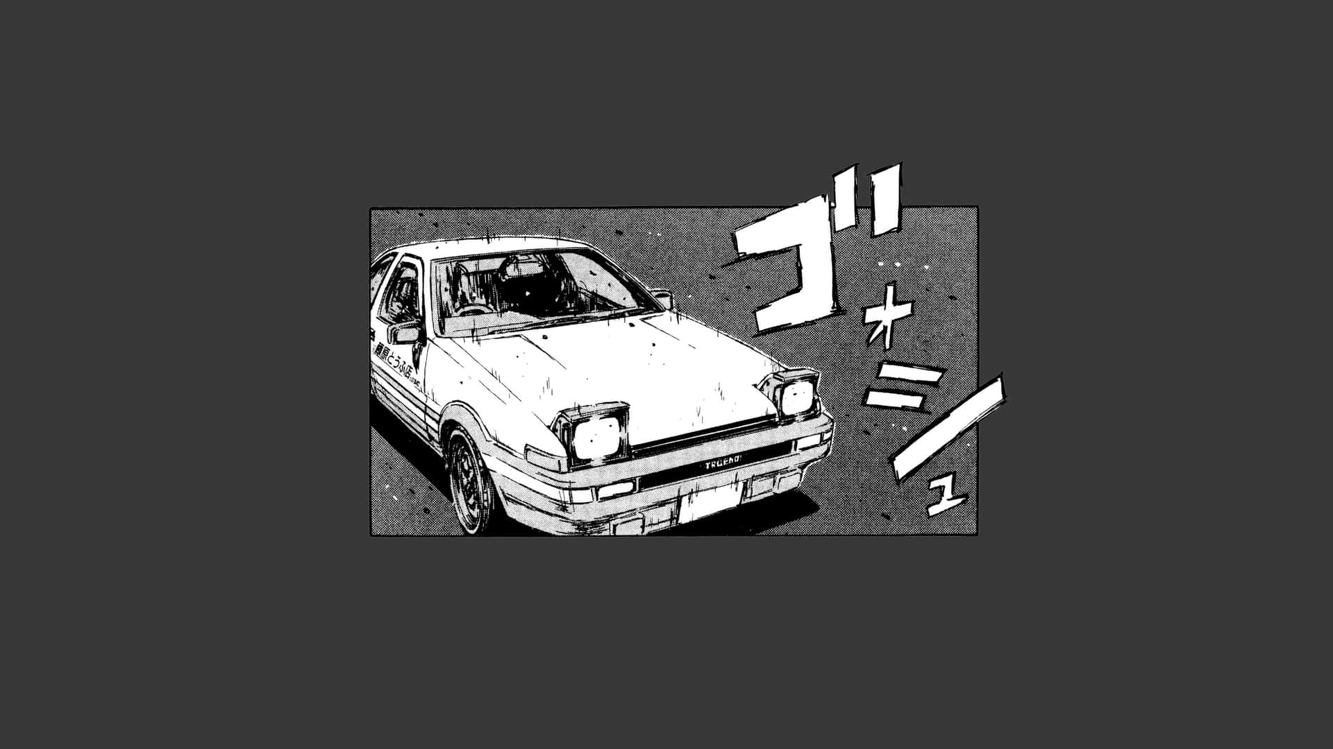 一輛白色跑車以漫畫風格高速行駛，帶有日本音效。 — Toyota Supra Mk4 壁紙