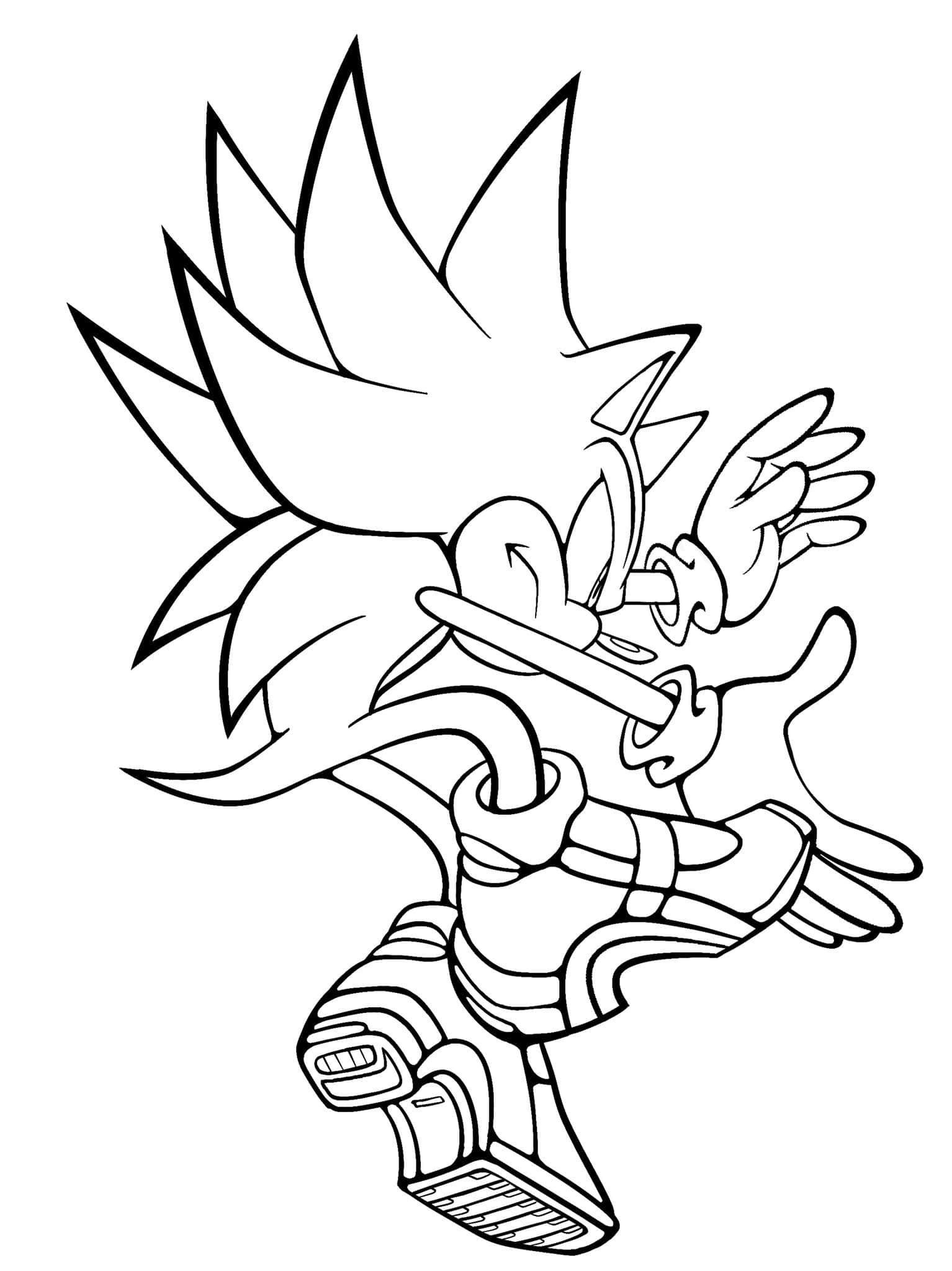 黑白 桌布 壁紙 — 一幅動態黑白線條藝術，描繪刺蝟索尼克（Sonic the Hedgehog）正在奔跑，帶有尖刺頭髮和手套。
