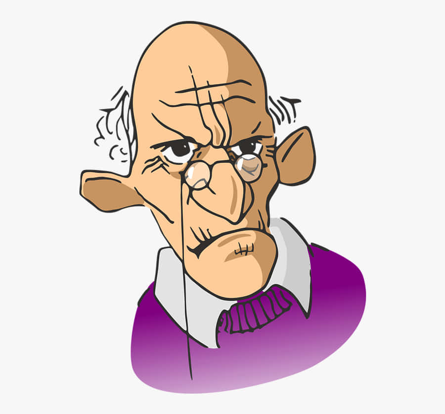 搞笑 桌布 壁紙 — 一幅卡通插圖，描繪一位戴眼鏡、穿著紫色毛衣、怒目而視的老人。