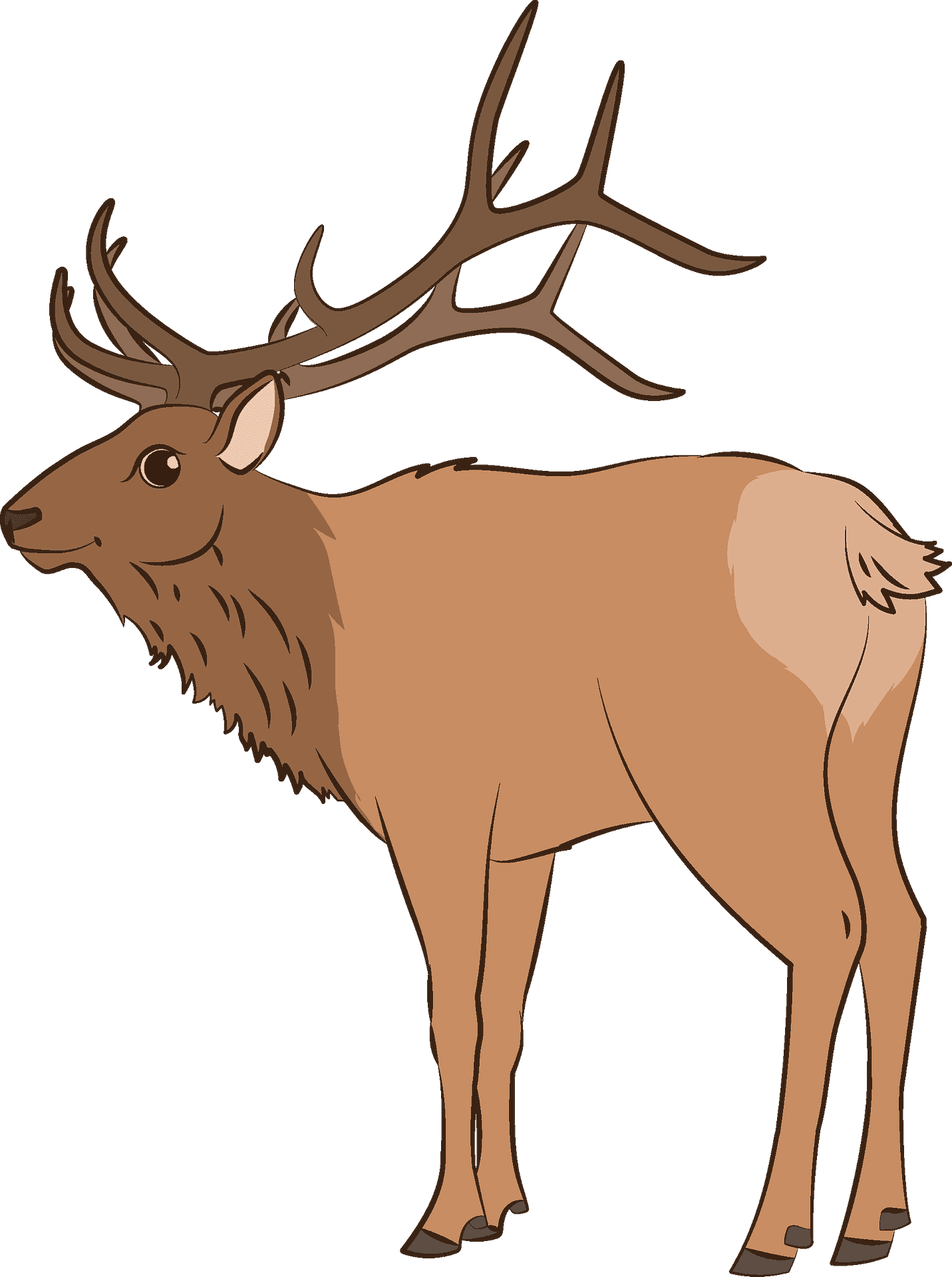 Elk 桌布 壁紙 — 一幅卡通插圖，描繪一隻擁有巨大鹿角的雄偉麋鹿，站在純青色背景前。