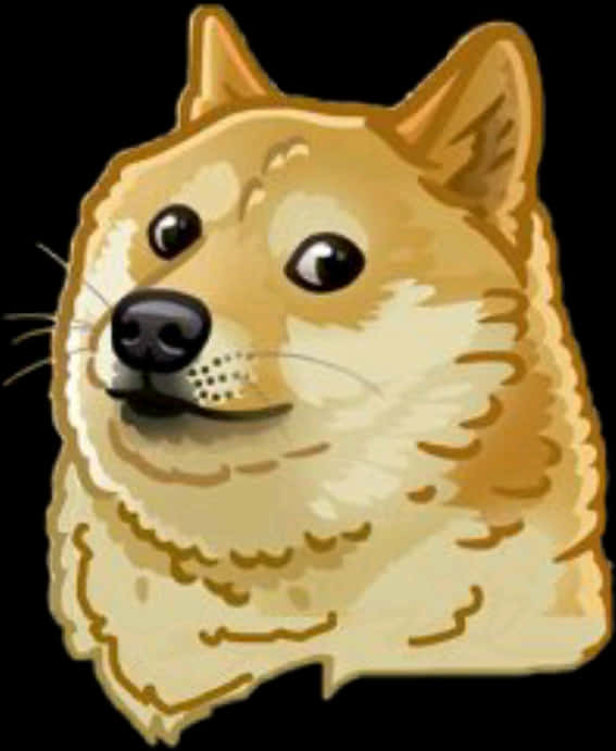 Doge 桌布 壁紙 — 一幅卡通插圖，描繪一隻柴犬帶著自鳴得意的表情，背景為黑色。
