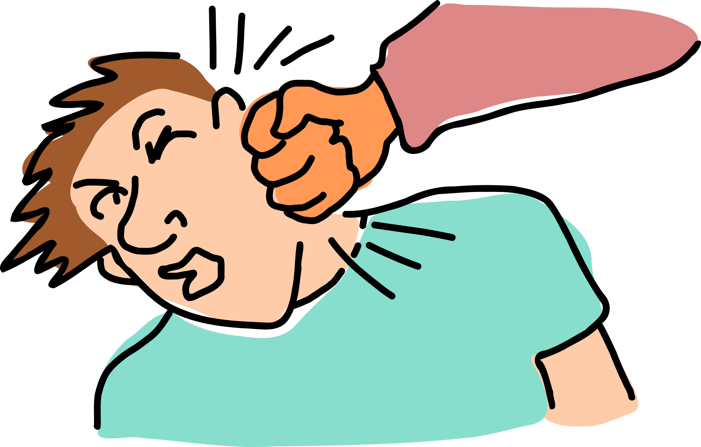 Clip Art 桌布 壁紙 — 一幅卡通插圖顯示一個人在黑色背景下被拳頭打臉。