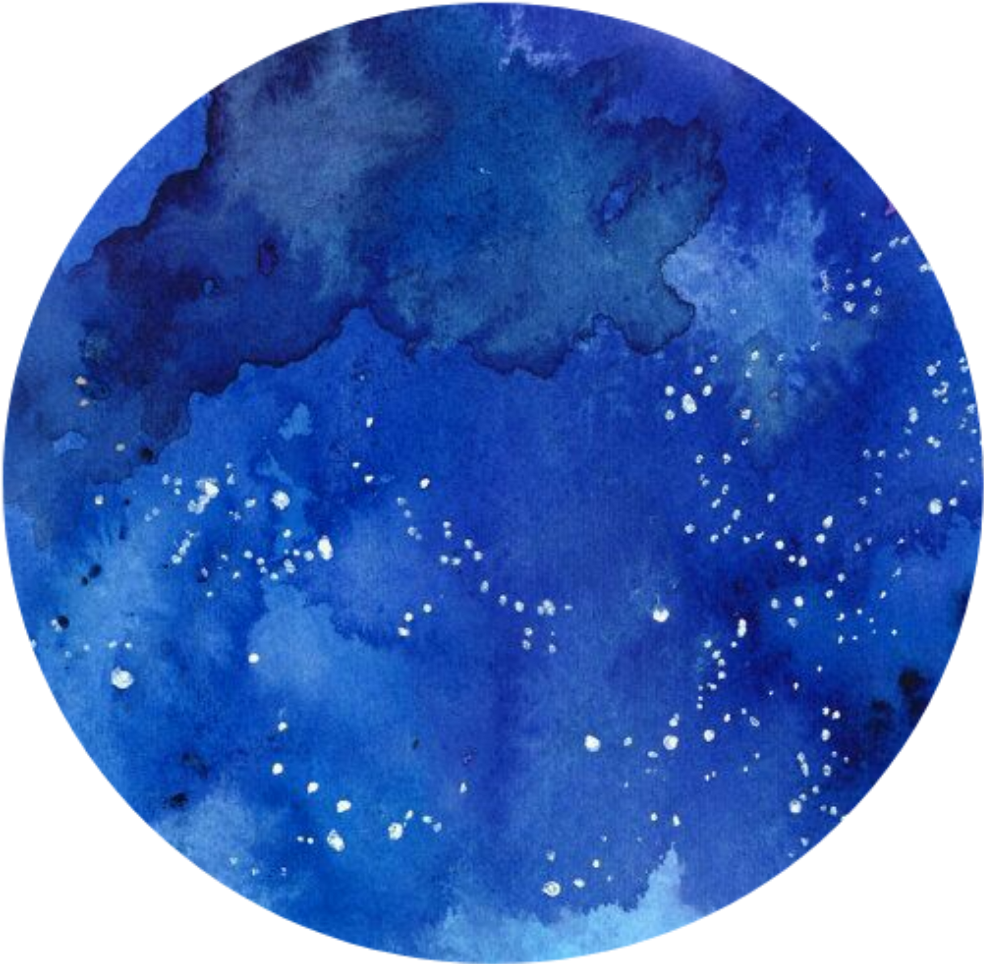 Sparkle 桌布 壁紙 — 一幅圓形水彩畫，描繪了深藍色夜空，黑色背景上散落著白色星星。