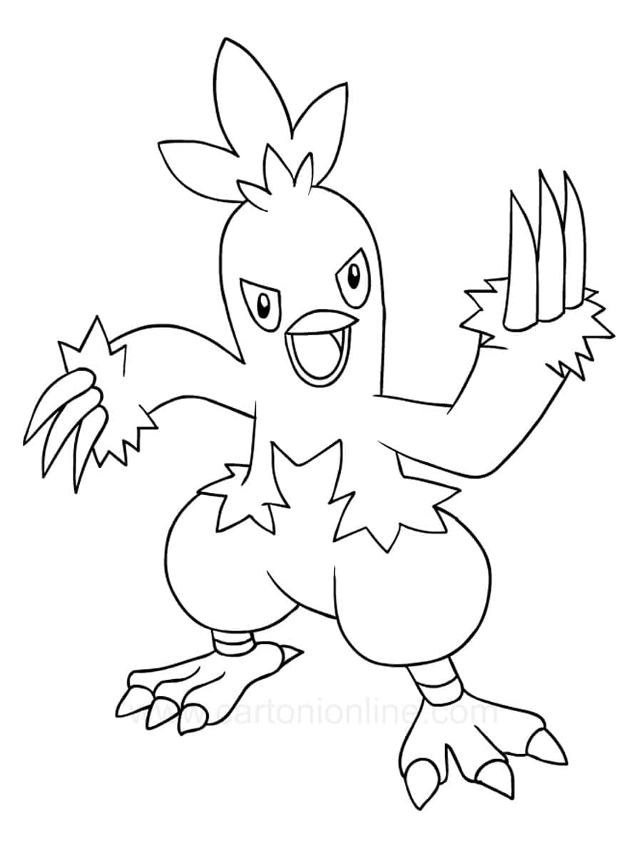 Outline 桌布 壁紙 — 一幅大膽的黑白線條藝術，描繪一個卡通雞狀生物，帶有尖刺羽毛和帶爪的手腳。