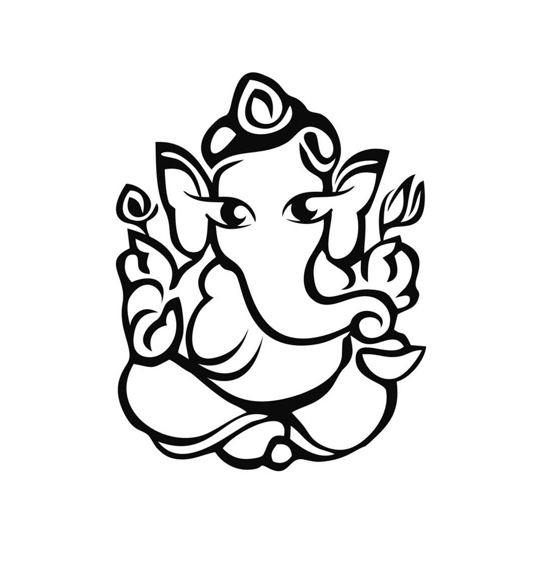 Ganesh 桌布 壁紙 — 一幅大膽的黑白線條藝術插圖，描繪象頭人身的象神格涅沙坐禪冥想。