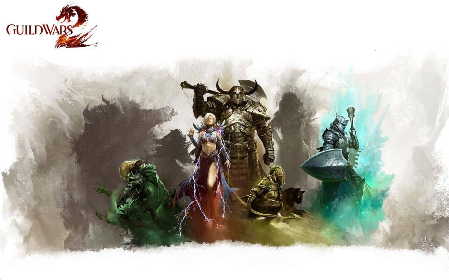 五個奇幻遊戲角色，在迷霧環境中帶有發光的魔法。 — 抽象藝術動圖 壁紙