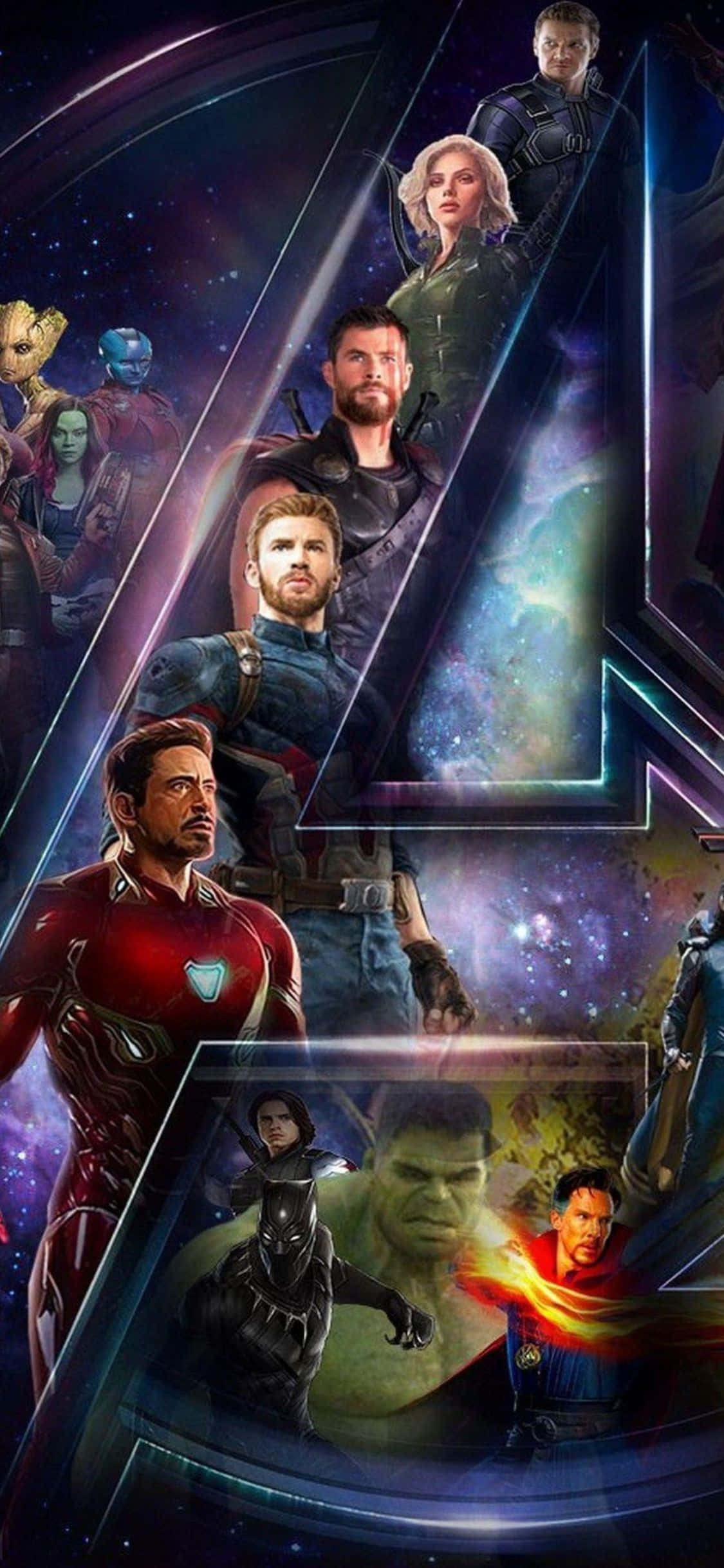 復仇者聯盟 桌布 壁紙 — 一幅宇宙超級英雄團隊肖像， featuring Iron Man、Thor、Captain America 和 Hulk，背景是充滿活力的星域和發光的能量光束。