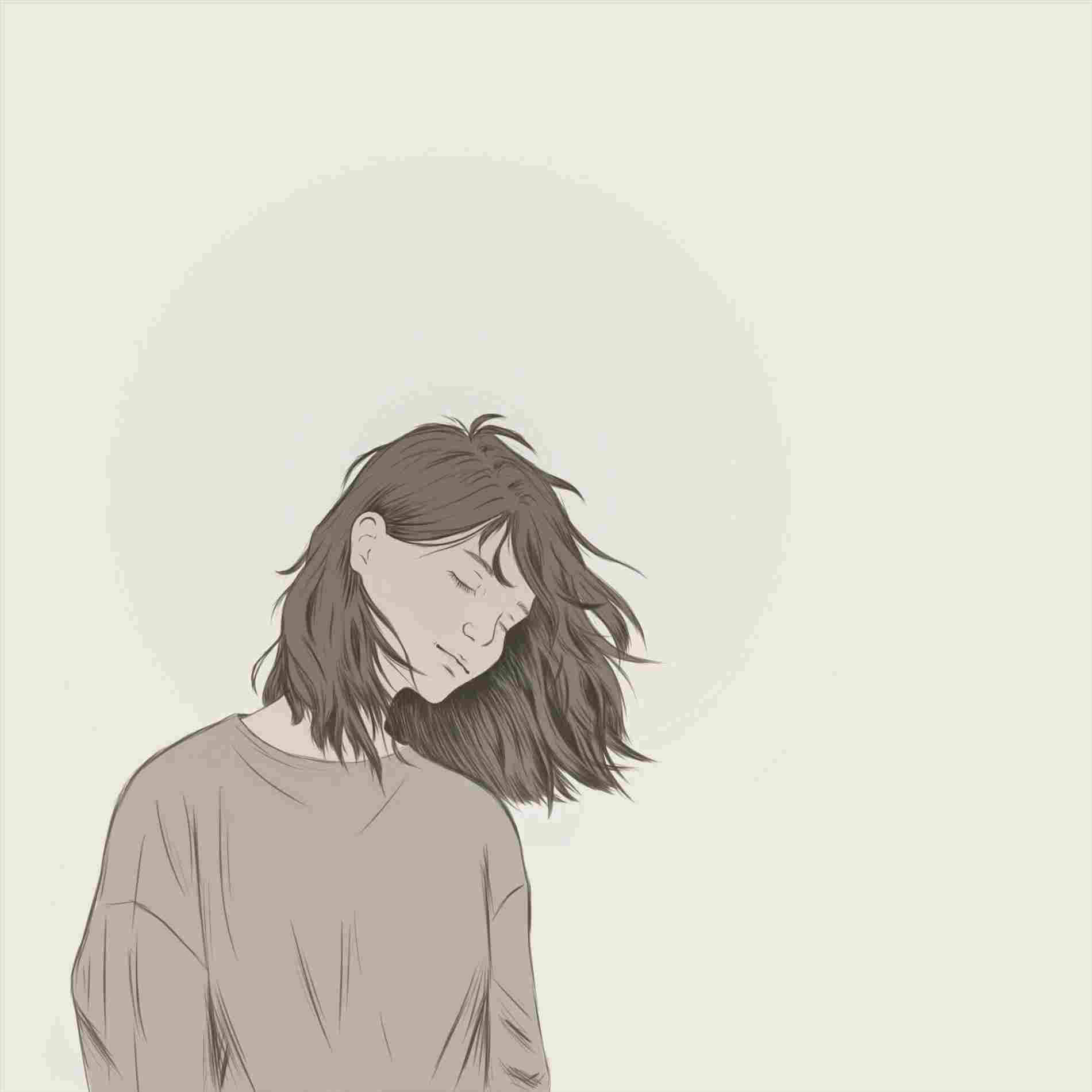一個閉著眼睛、頭髮蓬亂的人，顯得平靜而沉思。 — 米色棕色美學動圖 壁紙