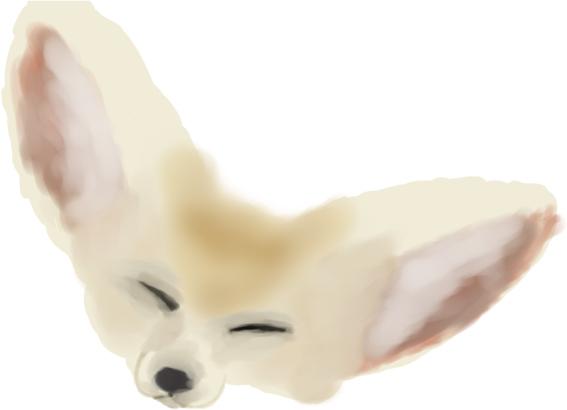 Ears 桌布 壁紙 — 一幅寧靜的水彩插圖，描繪一隻閉著眼睛、耳朵大大的耳廓狐，背景為黑色。