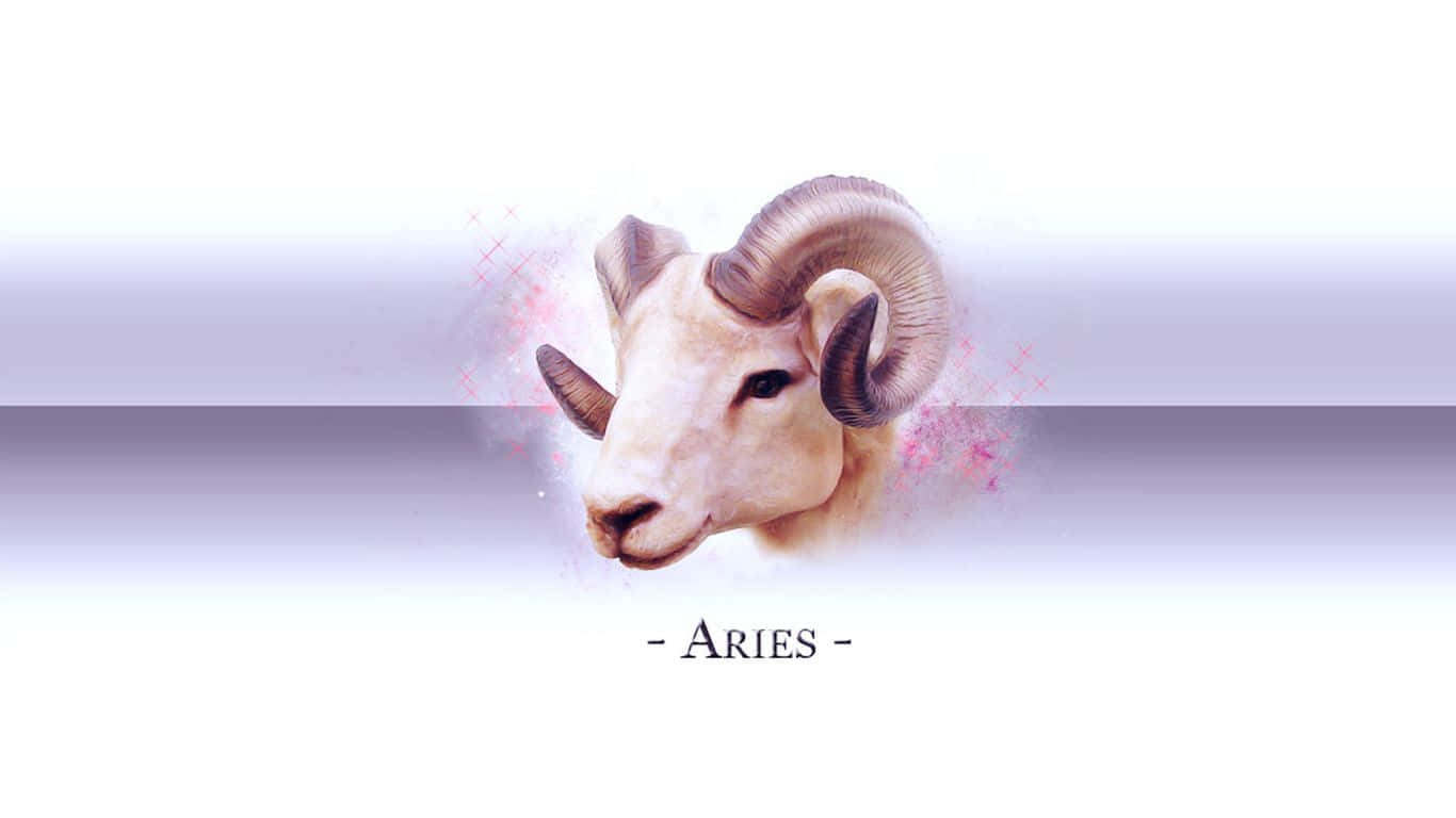 aries 桌布 壁紙 — 一幅寧靜的水彩插圖，描繪了帶有彎曲角的牡羊座公羊頭，背景為柔和的漸變色。