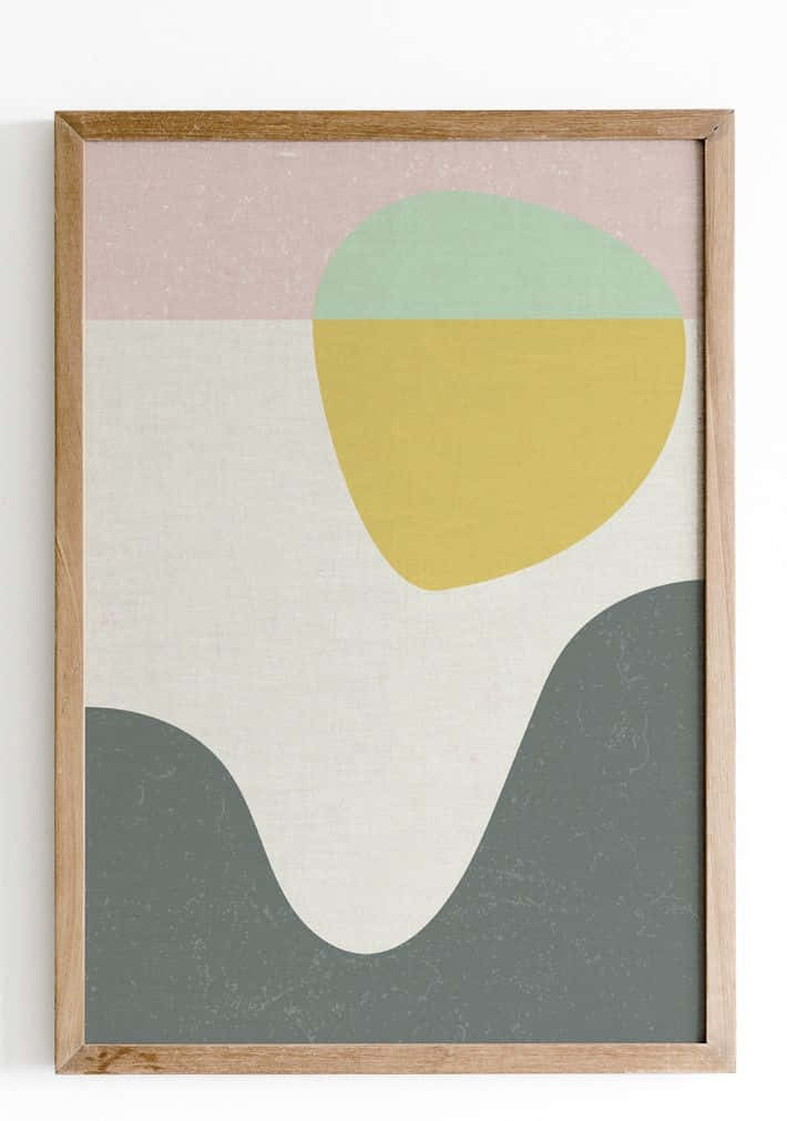 Modern Minimalist Art 桌布 壁紙 — 一幅帶有柔和粉彩顏色和有機形狀的裱框抽象藝術作品，畫布帶有紋理。