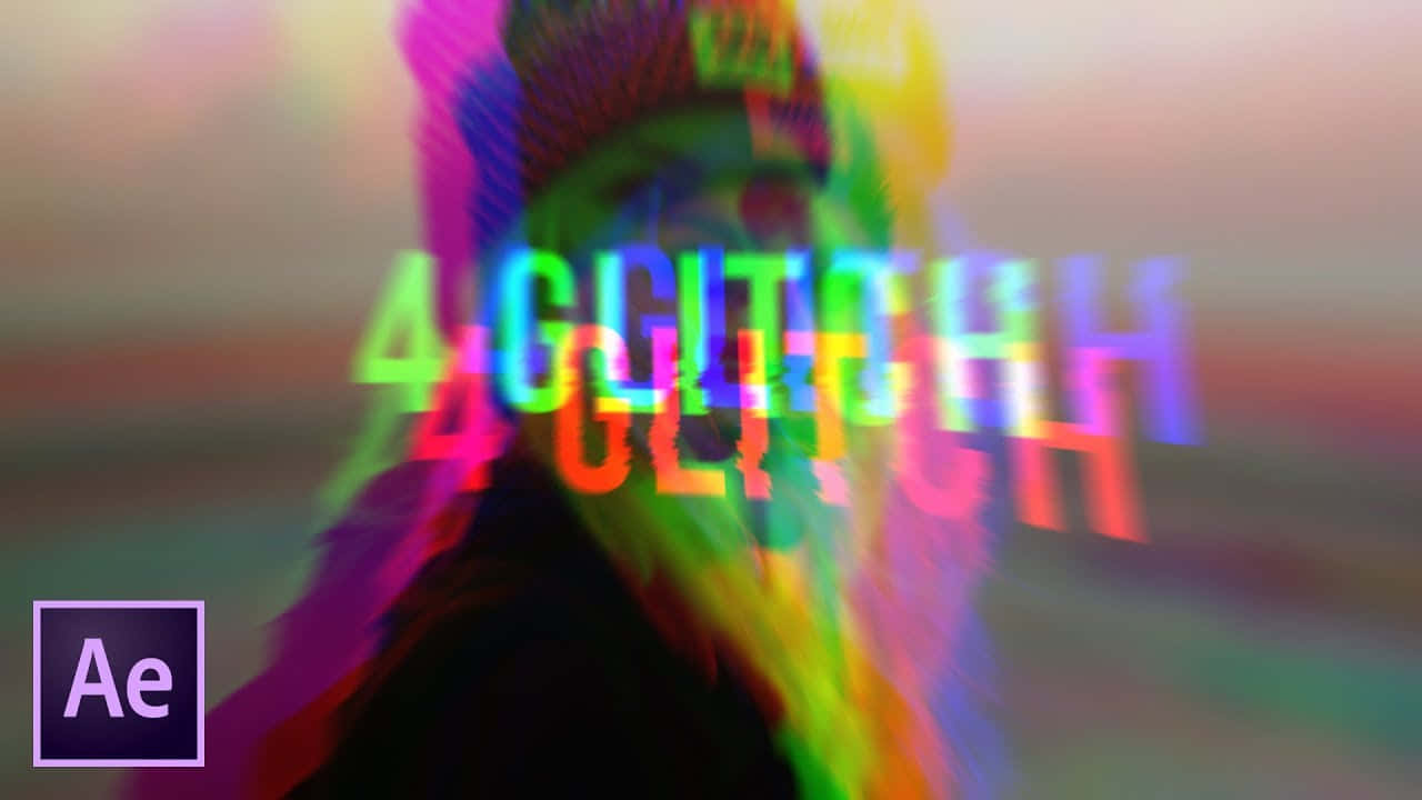 Glitch 桌布 壁紙 — 一幅帶有鮮豔色差和扭曲文字疊加在模糊人物上的故障藝術肖像。