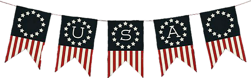 Memorial Day 桌布 壁紙 — 一幅愛國美國橫幅，上面有星條旗和紅白條紋，懸掛在黑色背景上。