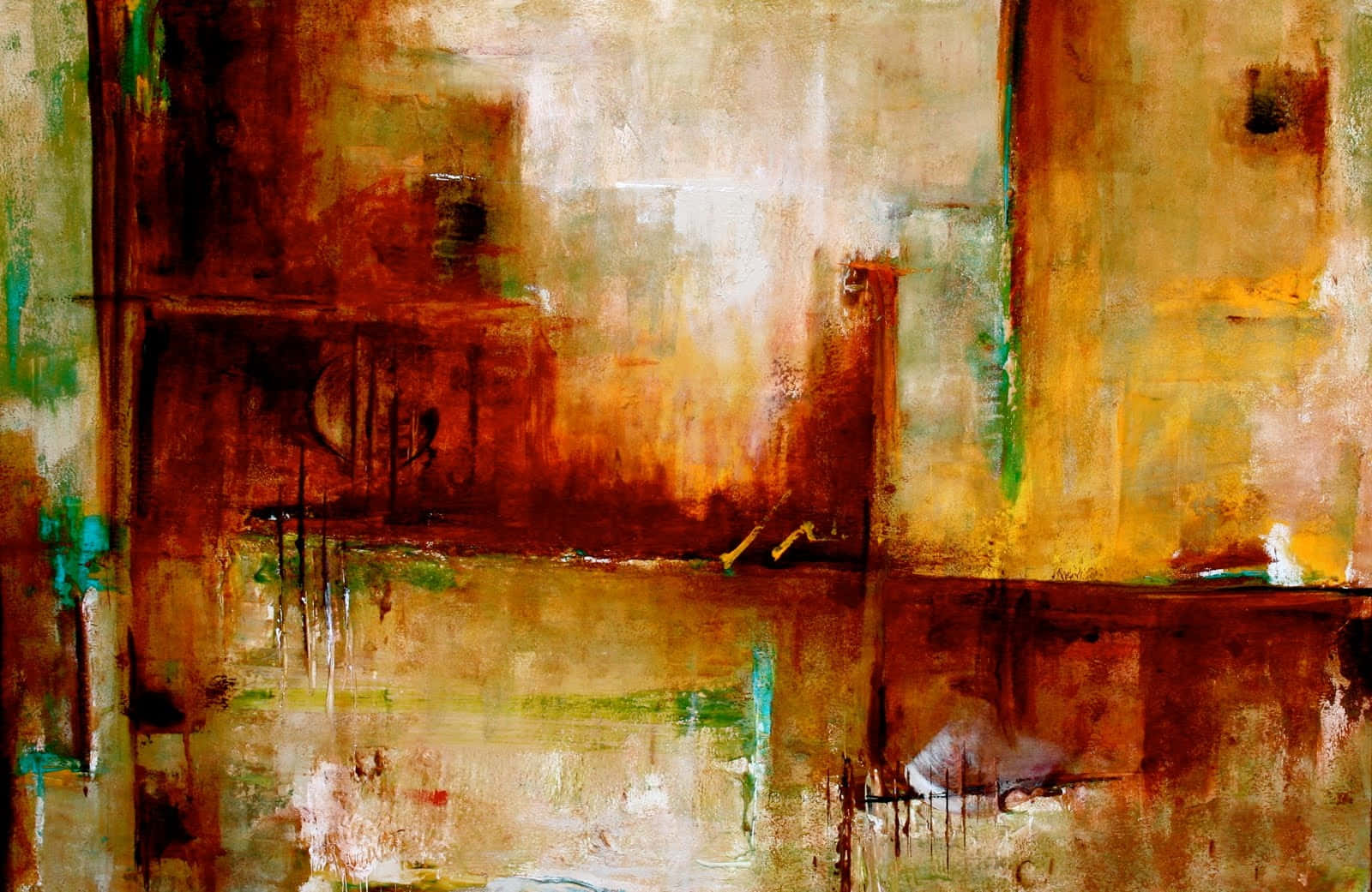 Contemporary Art 桌布 壁紙 — 一幅抽象畫作，以層疊的大地色調和富有表現力的筆觸，營造出富有質感且引人沉思的構圖。