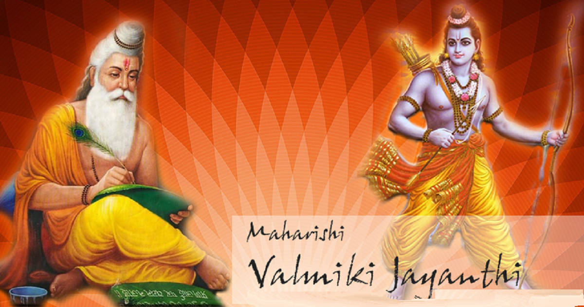 guru nanak dev ji 桌布 壁紙 — 一幅插圖描繪了Maharishi Valmiki撰寫《羅摩衍那》，而羅摩勳爵以神聖服飾站在他身旁。