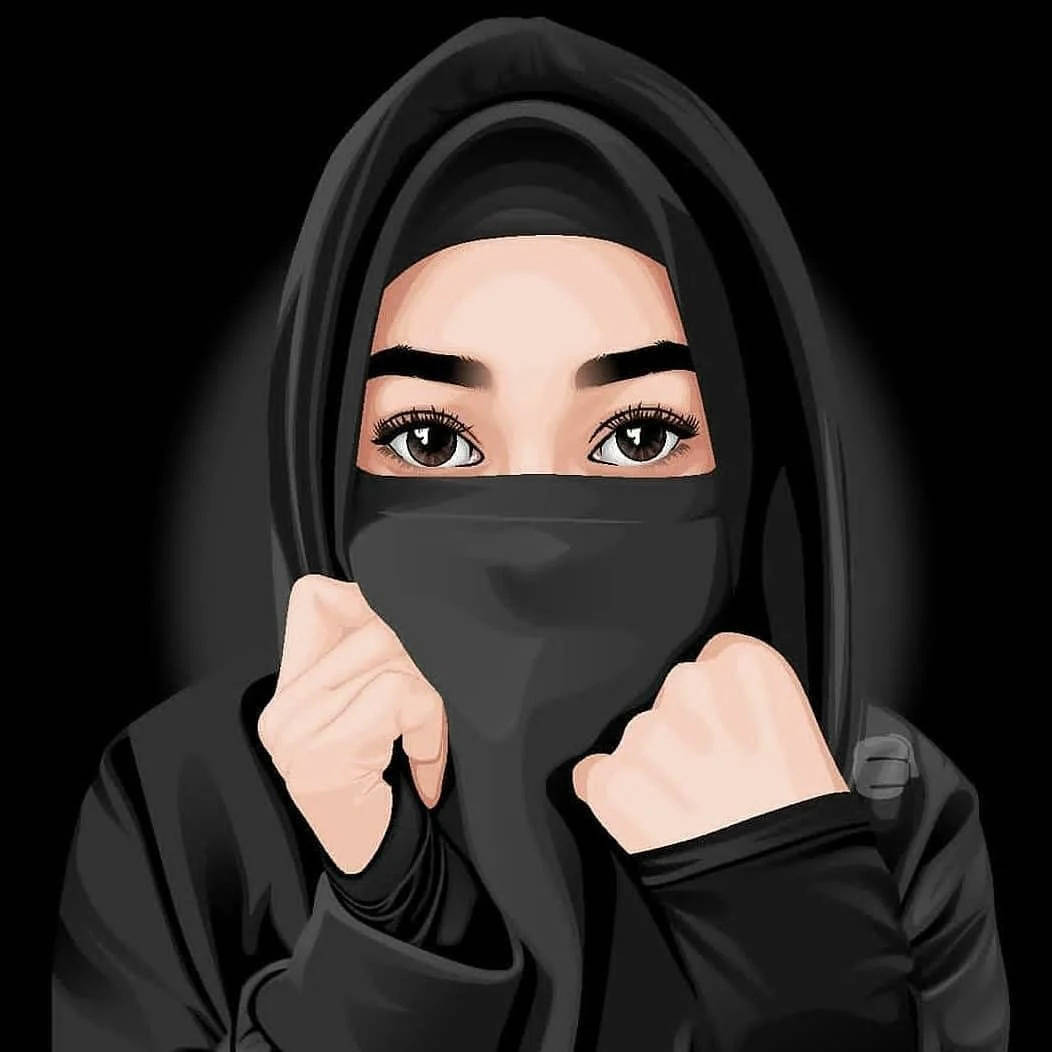 muslim 桌布 壁紙 — 一幅數位插圖，描繪一位戴著黑色頭巾、眼神銳利、握緊拳頭的女性，背景為深色。