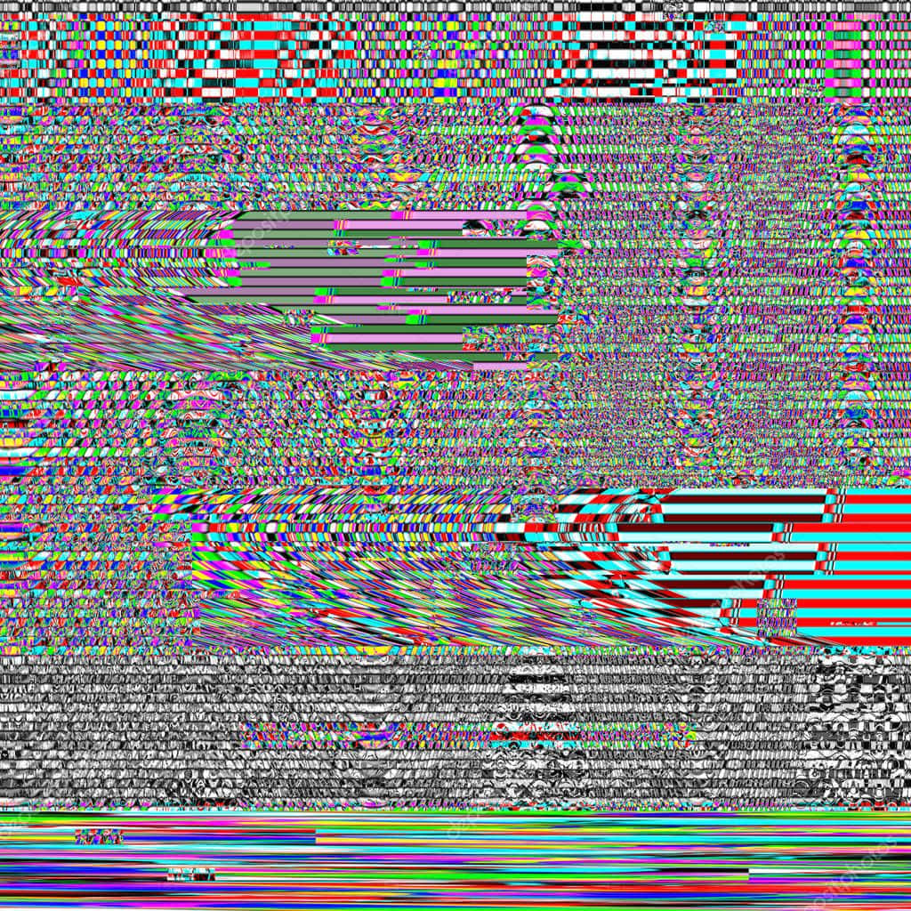 Glitch Effect 桌布 壁紙 — 一幅數位故障藝術作品，帶有鮮豔扭曲的像素和水平掃描線，營造出混亂的抽象圖案。