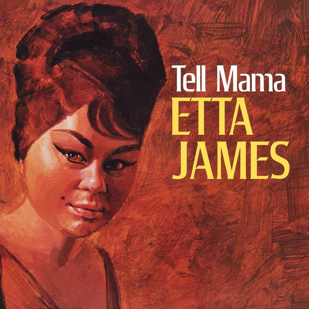 poster 桌布 壁紙 — 一幅暖色調的油畫肖像，描繪了艾塔·詹姆斯（Etta James）帶有粗眼線和頭巾，背景為紋理紅色。