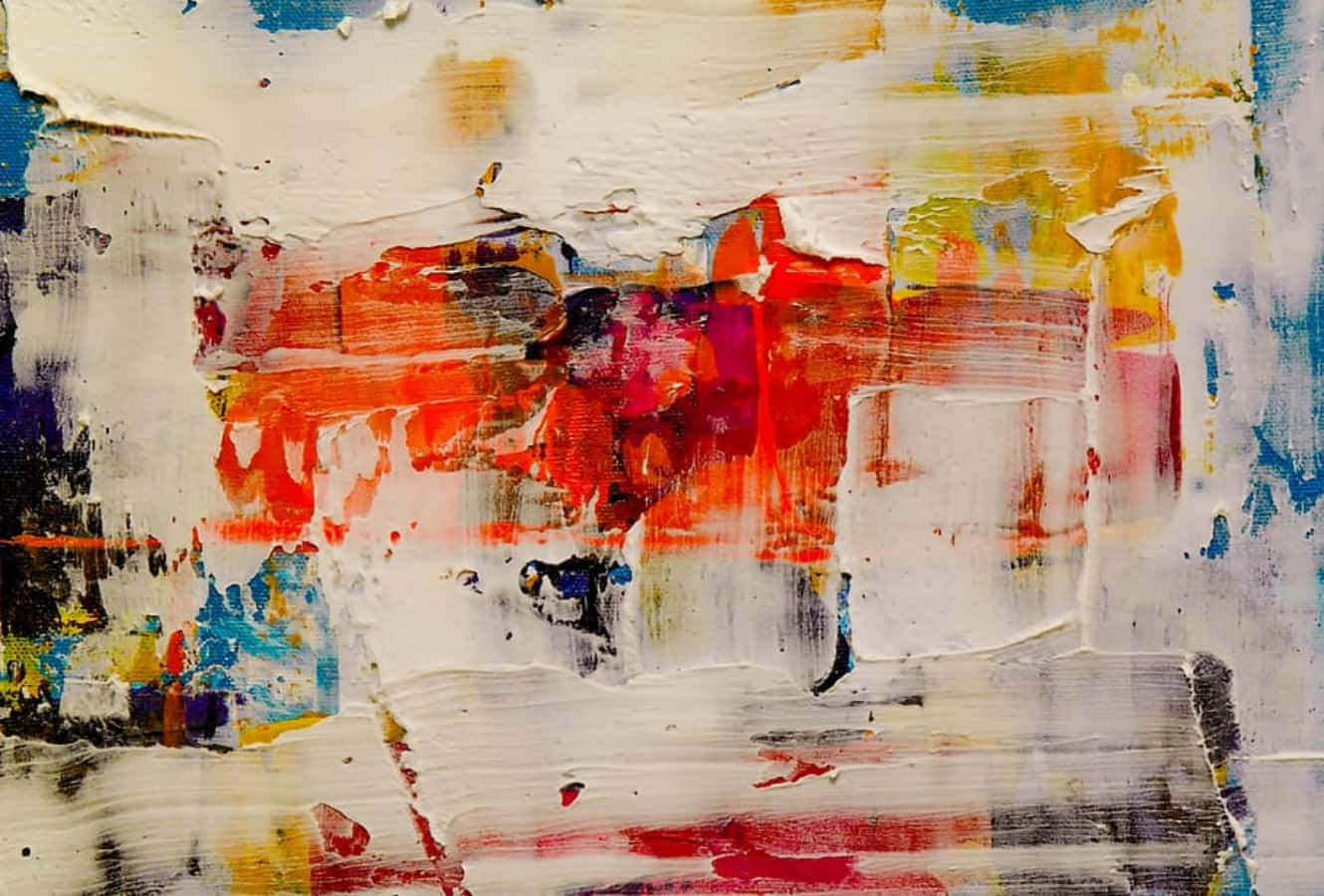 Painting 桌布 壁紙 — 一幅有紋理的抽象畫，以厚塗技法疊加出大膽的紅色、白色和藍色。