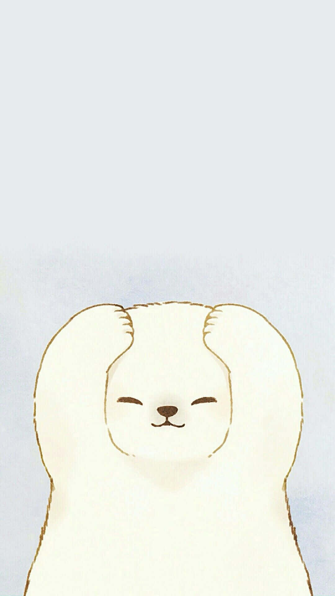 Kawaii Bear 桌布 壁紙 — 一幅極簡插畫，描繪一隻毛茸茸的白兔，閉著眼睛，帶著溫柔的微笑，背景是柔和的漸層色。