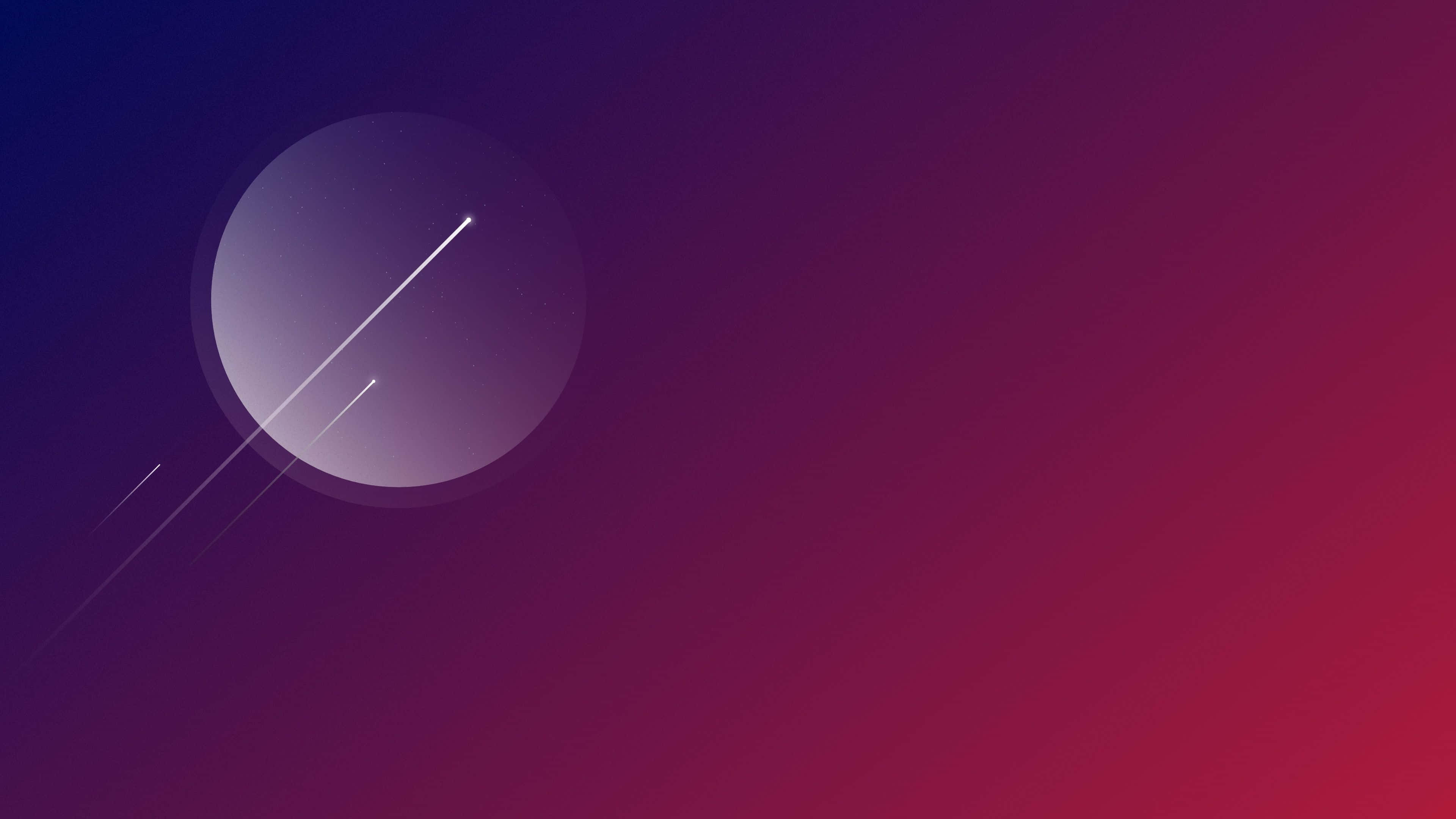 Minimalist Purple 桌布 壁紙 — 一幅極簡數位藝術作品，描繪一個發光球體，帶有光跡，背景為紫色到紅色的漸變。
