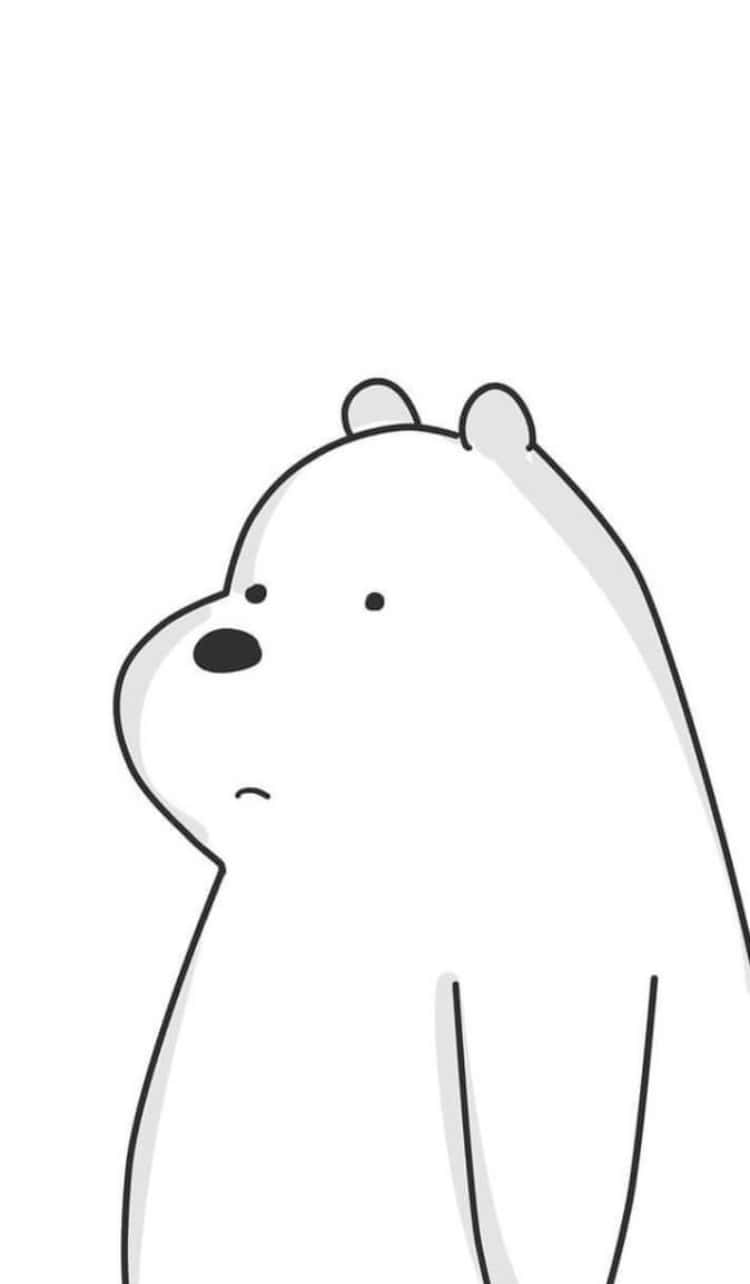 Cartoon Polar Bear 桌布 壁紙 — 一幅極簡線條畫，描繪一隻白色卡通熊，表情略帶悲傷，背景為純白色。