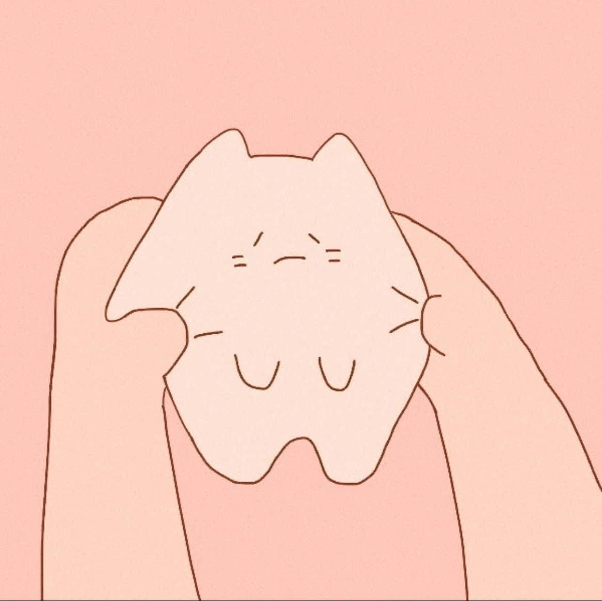 Cute Aesthetic Profile 桌布 壁紙 — 一幅極簡線條畫，描繪兩隻手輕輕捧著一顆可愛的貓形牙齒，背景是柔和的粉紅色。