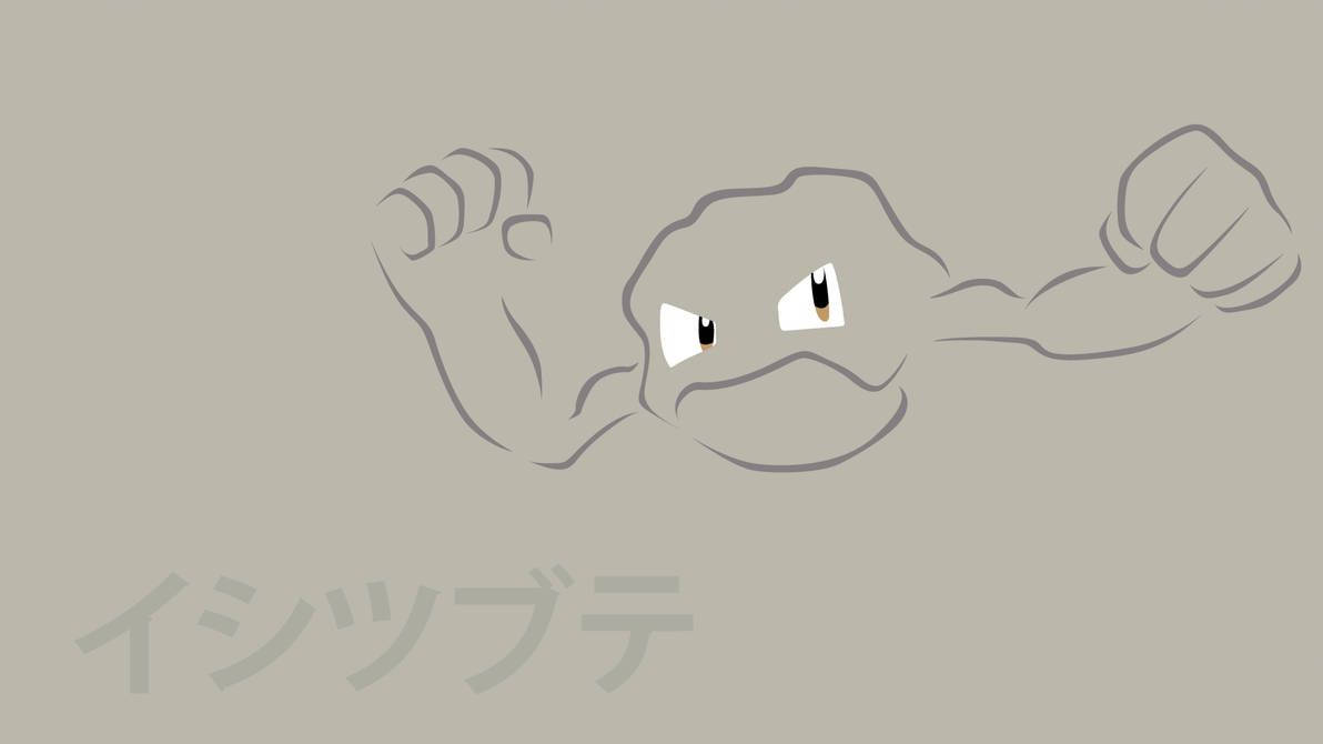 藝術 桌布 壁紙 — 一幅極簡線條藝術插圖，描繪一隻灰色岩石般的生物在柔和米色背景上緊握拳頭，眼神強烈。