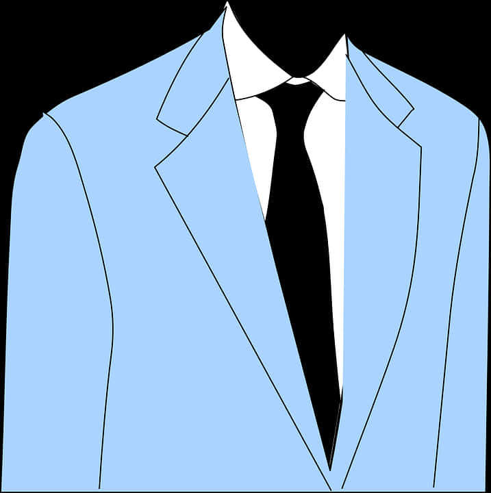 Clip Art 桌布 壁紙 — 一幅極簡線條藝術插圖，描繪淺藍色西裝搭配白襯衫和黑色領帶，背景為黑色。