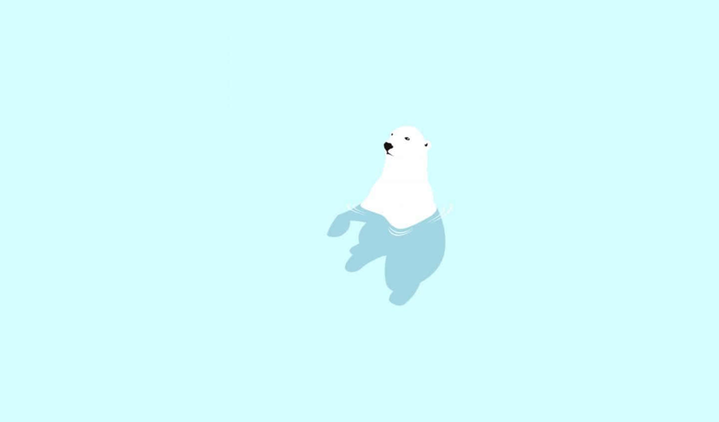 Cartoon Polar Bear 桌布 壁紙 — 一幅極簡風格的白色北極熊插圖，漂浮在柔和的青色背景上，帶有微妙的藍色陰影。