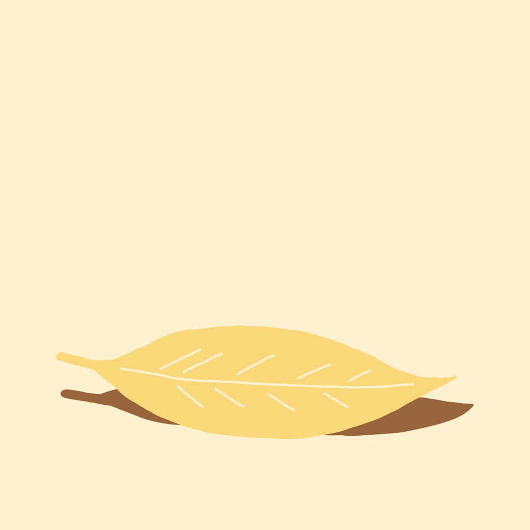 桌布 壁紙 — 一幅極簡風格的黃色葉子插圖，帶有白色葉脈，放在棕色莖上，背景為柔和米色。