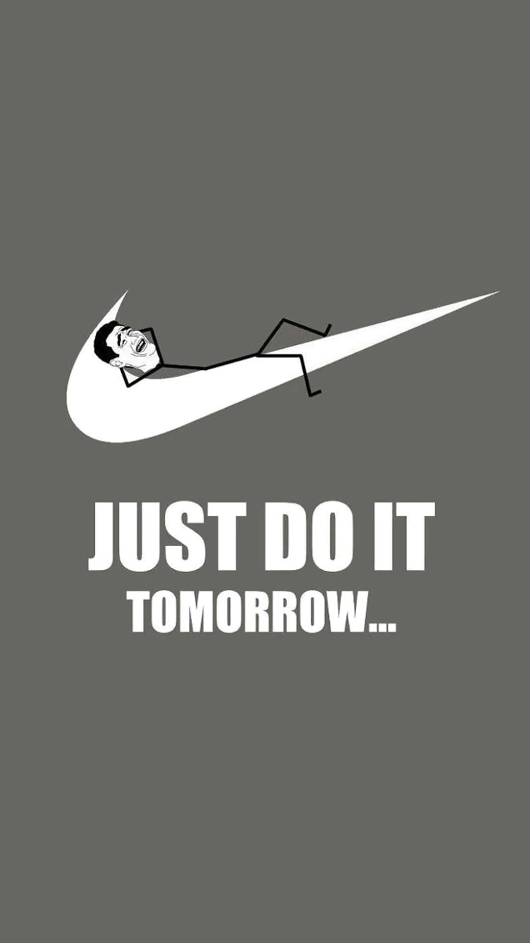 Nike 桌布 壁紙 — 一幅極簡黑白插圖，展示一個男人在Nike勾勾內悠閒地躺著，並帶有文字「JUST DO IT TOMORROW...」。