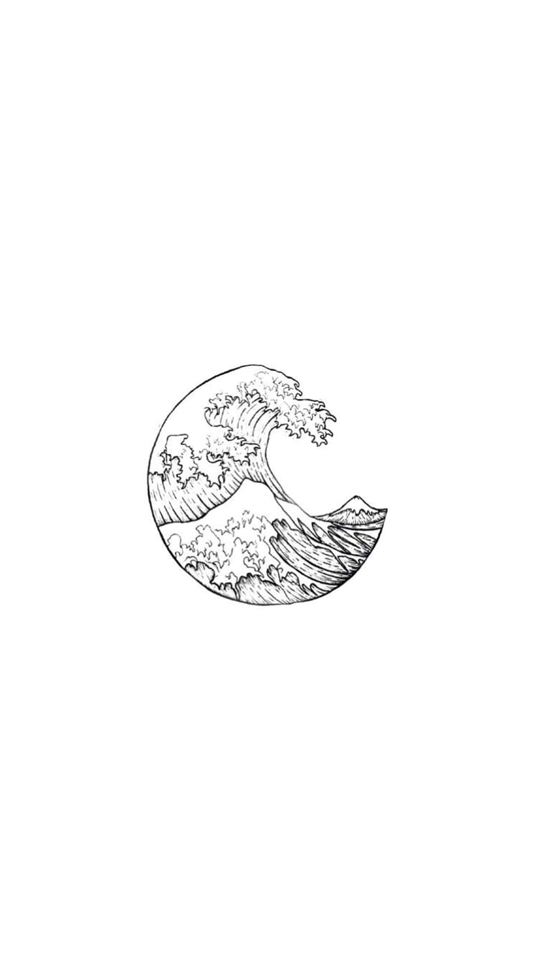 White Phone 桌布 壁紙 — 一幅極簡黑白線條畫，描繪一個風格化的波浪形成新月形狀，背景為純色。