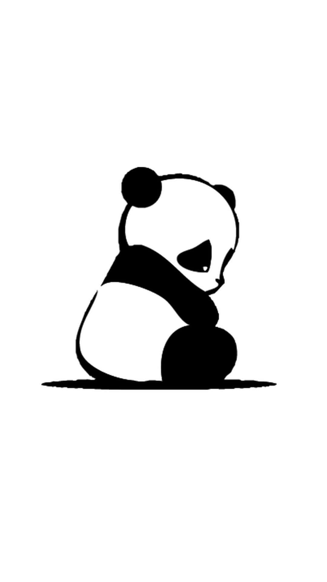 熊貓 桌布 壁紙 — 一幅極簡黑白線條畫，描繪一隻坐著的熊貓低頭沉思。