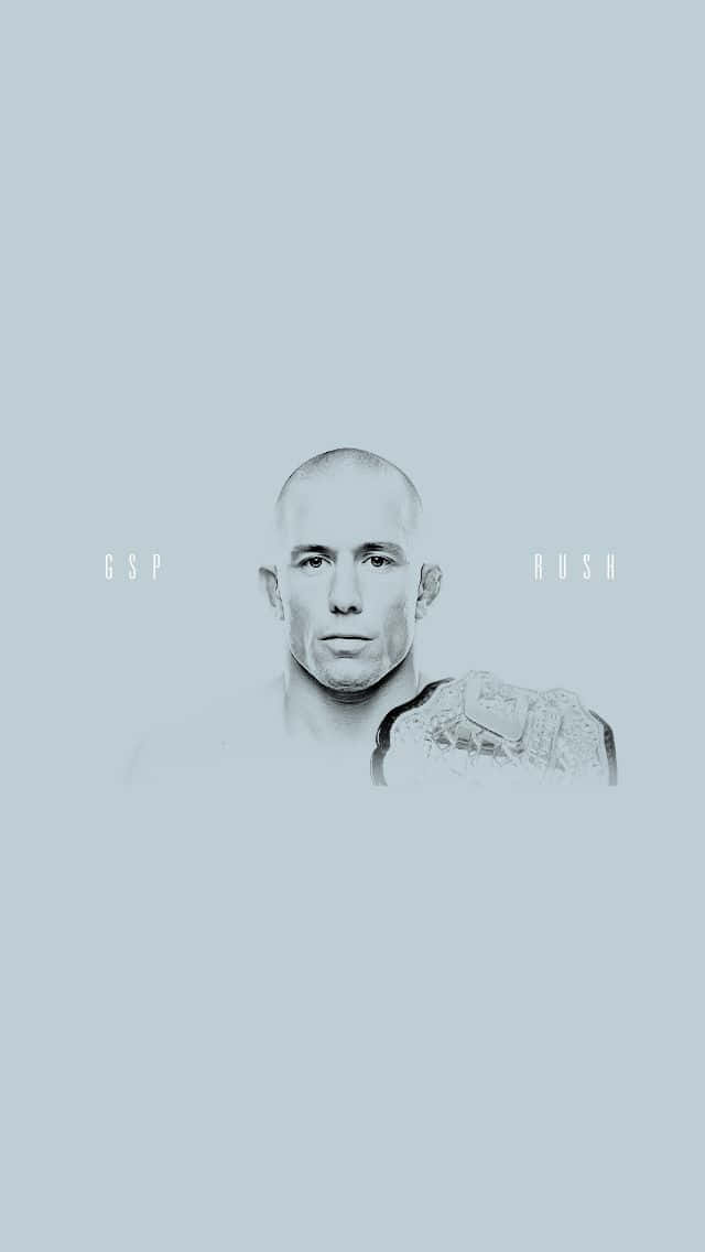 UFC 桌布 壁紙 — 一幅極簡黑白肖像，喬治·聖皮埃爾在淺藍色背景前手持冠軍腰帶。