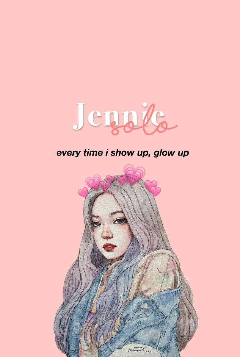 水彩風格的灰髮女孩，戴粉紅心形皇冠。 — Blackpink 動畫 GIF 壁紙