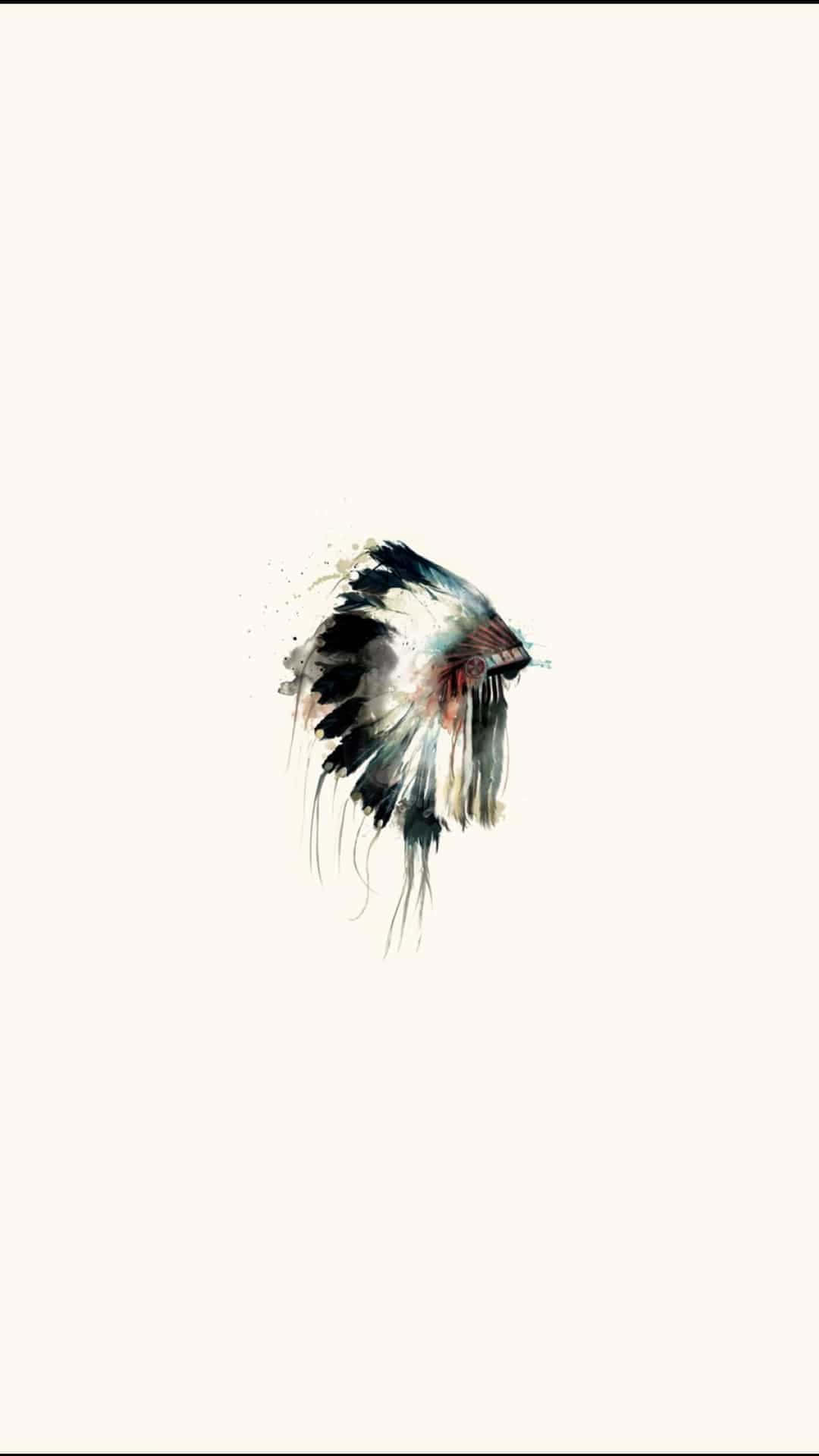 Minimal Art 桌布 壁紙 — 一幅水彩畫，描繪羽毛頭飾漂浮在柔和的米白色背景上。