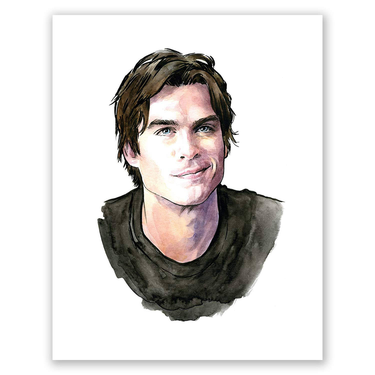 Stefan 桌布 壁紙 — 一幅水彩肖像畫，描繪一位微笑的男子，棕色頭髮、藍色眼睛，身穿深色襯衫，背景為白色。
