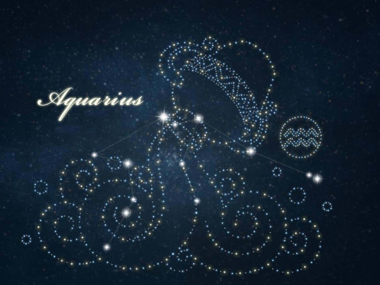 aquarius 桌布 壁紙 — 一幅水瓶座的天體圖，在深藍色星空背景下閃耀著明亮的星星。